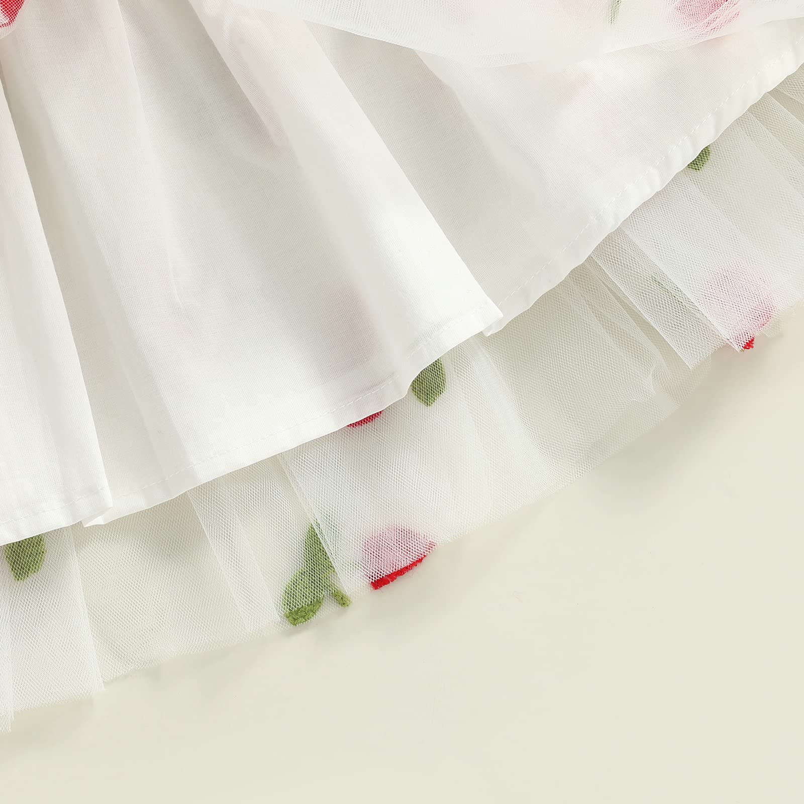 Infant Toddler Baby Girl Summer Dress - Sleeveless Floral Fruit Embroidery Casual Mesh Tutu Puff Dress for Playdates, Beach Outings & Birthday Parties