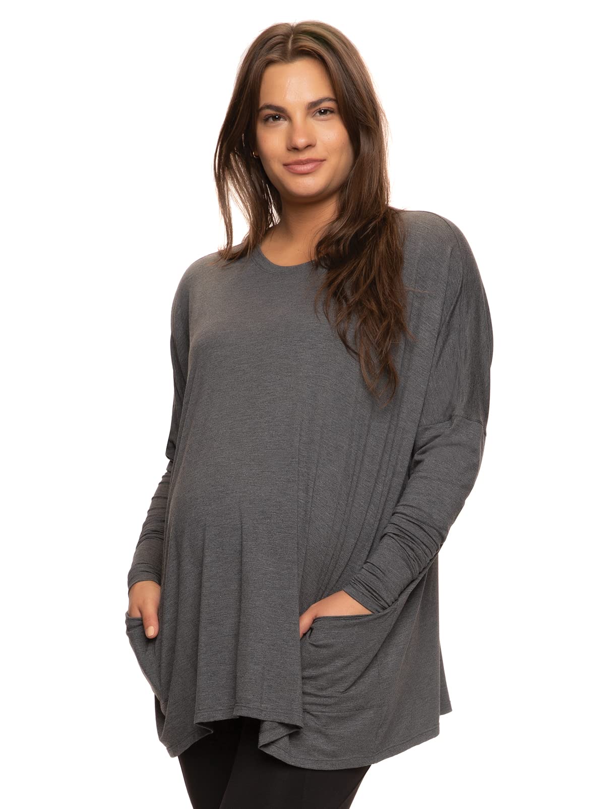 Felina Modal Long Sleeve Maternity Top - Soft Stretchy Side Drape Nursing Shirt for Pregnant Women | Comfortable Pregnancy Clothes for Work & Casual Wear