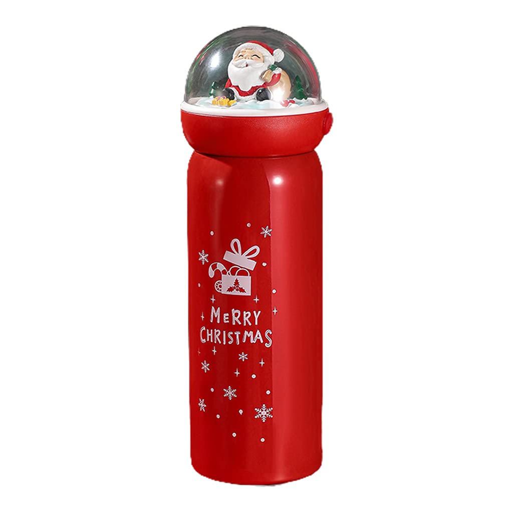 Bibididi Christmas Themed Stainless Steel Vacuum Insulated Water Bottle with Snow Globe Design - 18oz Leakproof Thermos for Hot & Cold Drinks - Perfect Holiday Gift for Office, Travel & Outdoor Activities