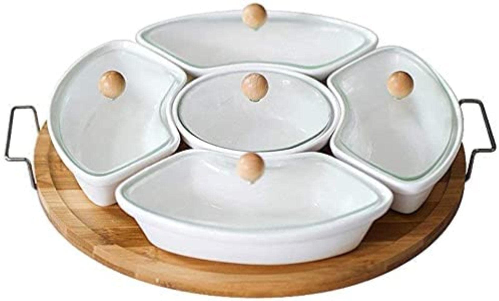 Ceramic Fruit Bowl with Glass Cover - Snack Storage for Dried Fruits, Nuts & Beans - Versatile Serving Bowl for Salads, Fruits & Party Snacks - Perfect for Kitchen, Dining Table & Entertaining