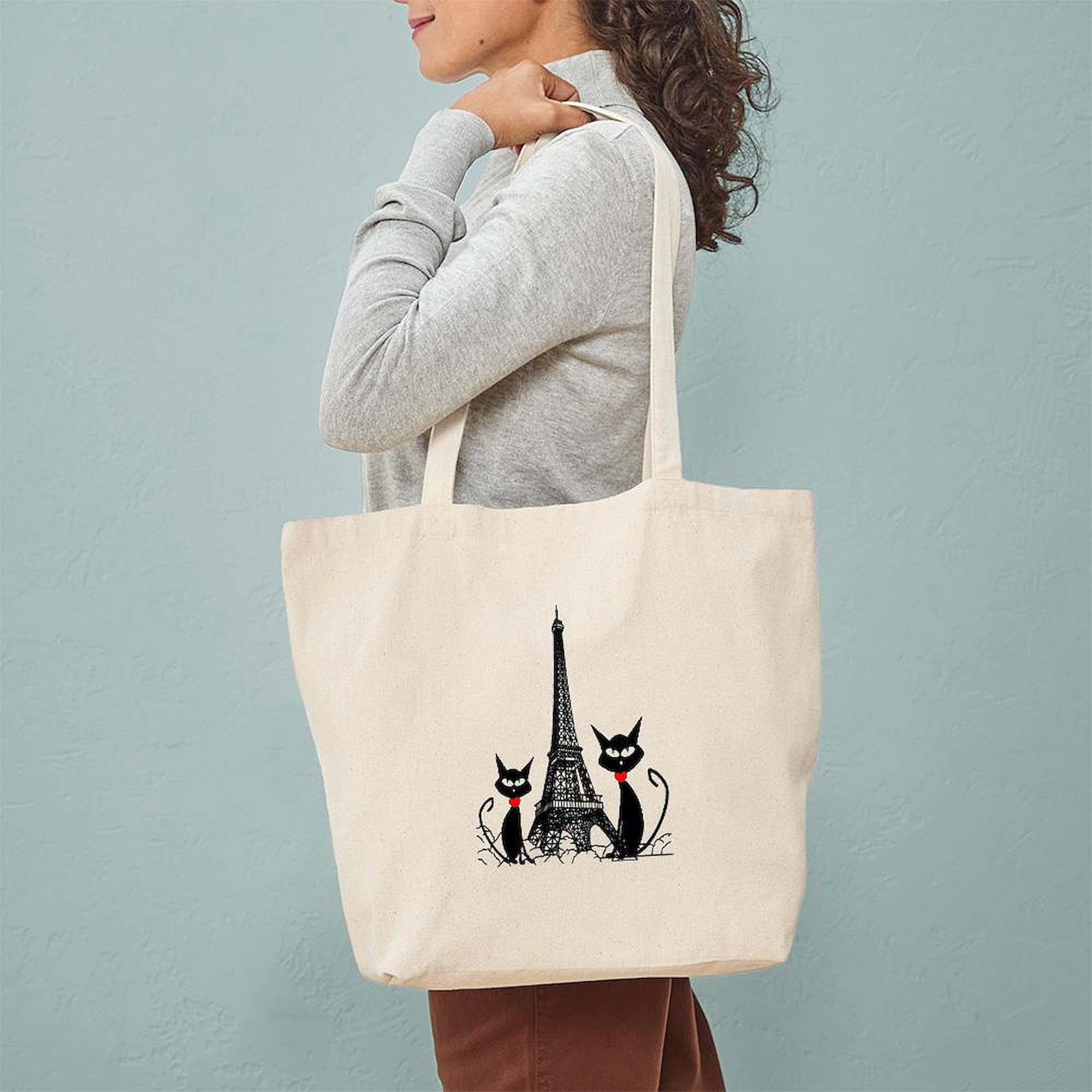Cat Lovers Tote Bag - Natural Canvas Reusable Shopping Bag for Women & Men - Perfect for Groceries, Beach, Work & School