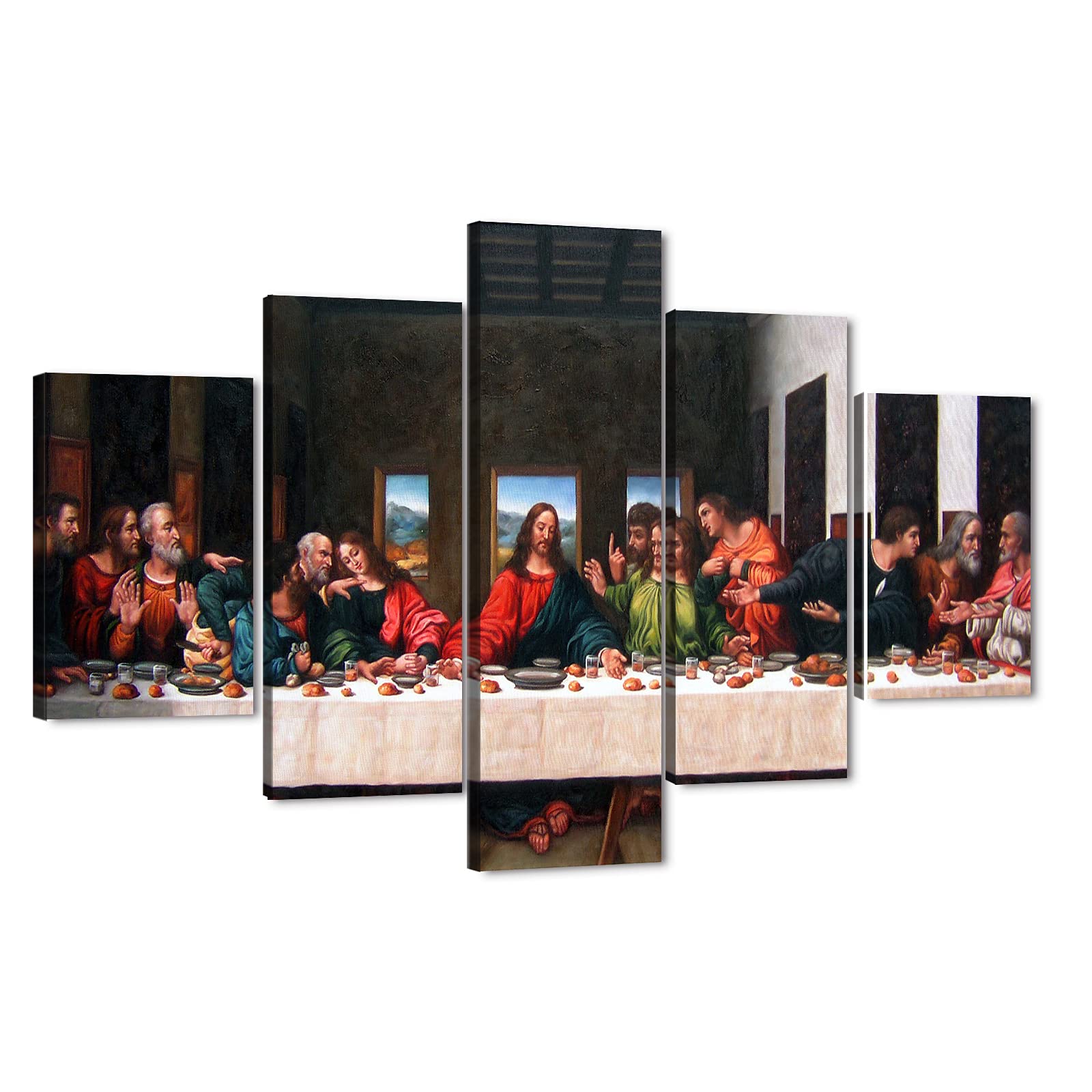 TIMUBA 5-Piece Last Supper Canvas Wall Art Set - Jesus Christ Religious Painting for Home Decor (60x40 Inches) - Perfect for Dining Room, Living Room & Church Wall Decorations - Christian Gift & Biblical Artwork