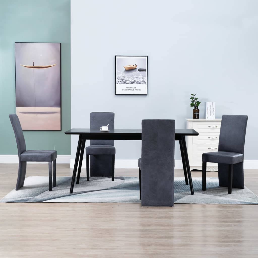 Stylish Gray Faux Suede Dining Chairs Set of 4 - Modern Bistro Cafe Side Chairs for Kitchen, Patio & Indoor Dining Room - Comfortable Club Chairs for Restaurant, Home Decor & Outdoor Entertaining
