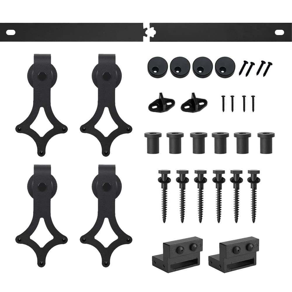 18FT Black Sliding Barn Door Hardware Kit - Rhombic Hanger System for Double Doors | Rustic Home Decor, Farmhouse Style Interior Design