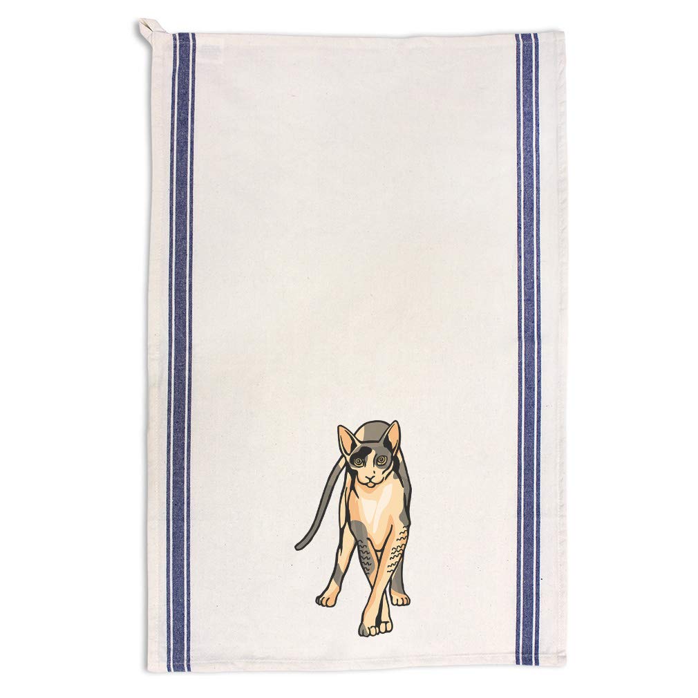 Custom Cornish Rex Cat Kitchen Towels - Blue Stripe Design Pet Cleaning Supplies & Dish Towels for Cat Lovers | Perfect for Kitchen, Bathroom & Pet Care Gifts