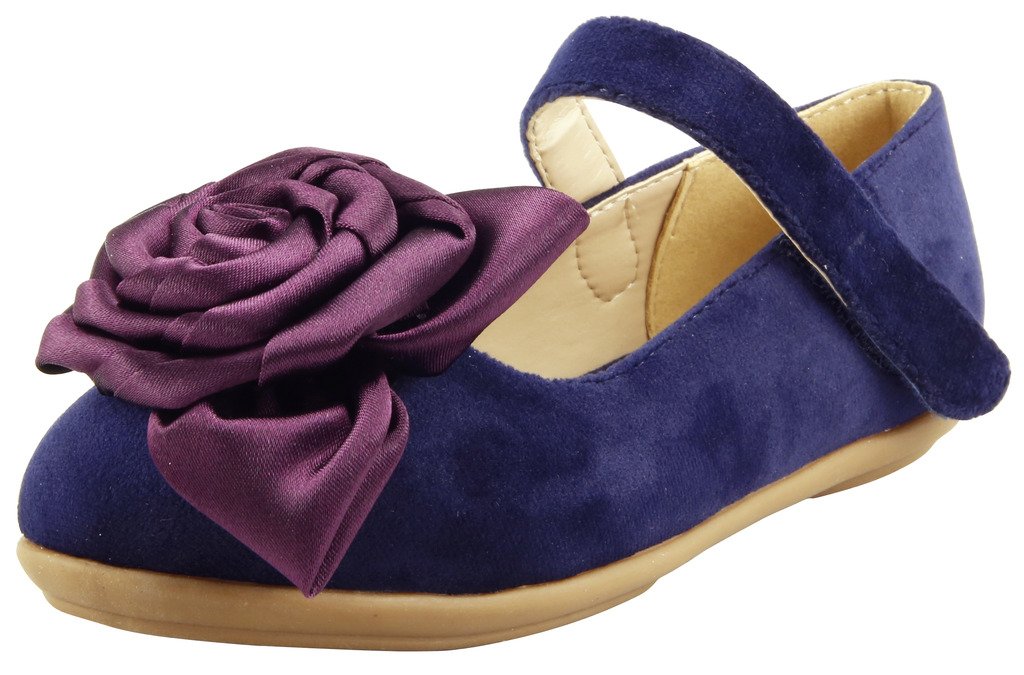The Doll Maker Girl's Floral Bow Mary Jane Shoes - Soft Suede Flat Shoes for Toddler Girls - Perfect for Birthday Parties, Easter Outfits & Special Occasions