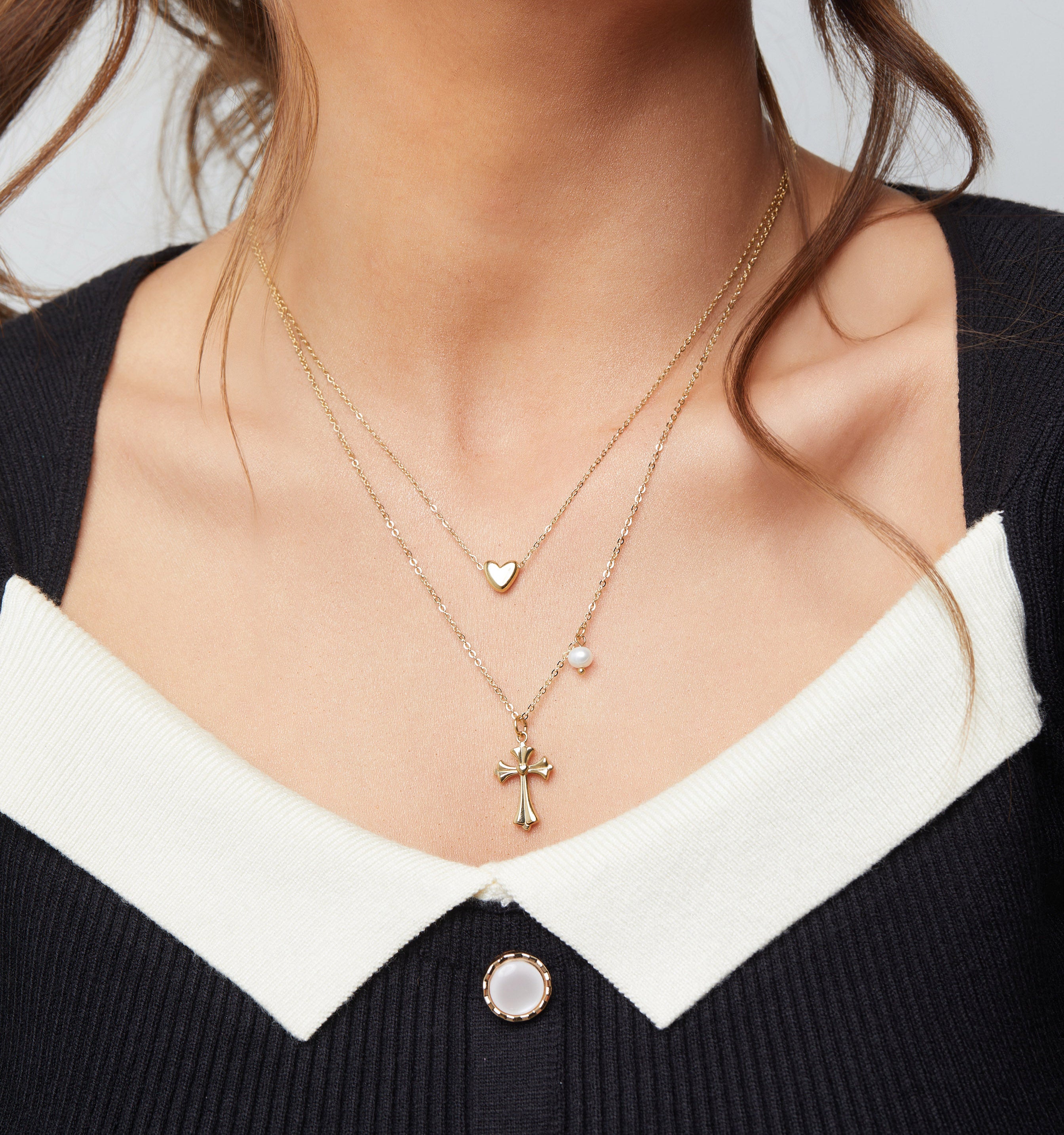 Elegant Dangle Cross Necklace with Pearl - Perfect for Women's Fashion, Gift Giving & Special Occasions
