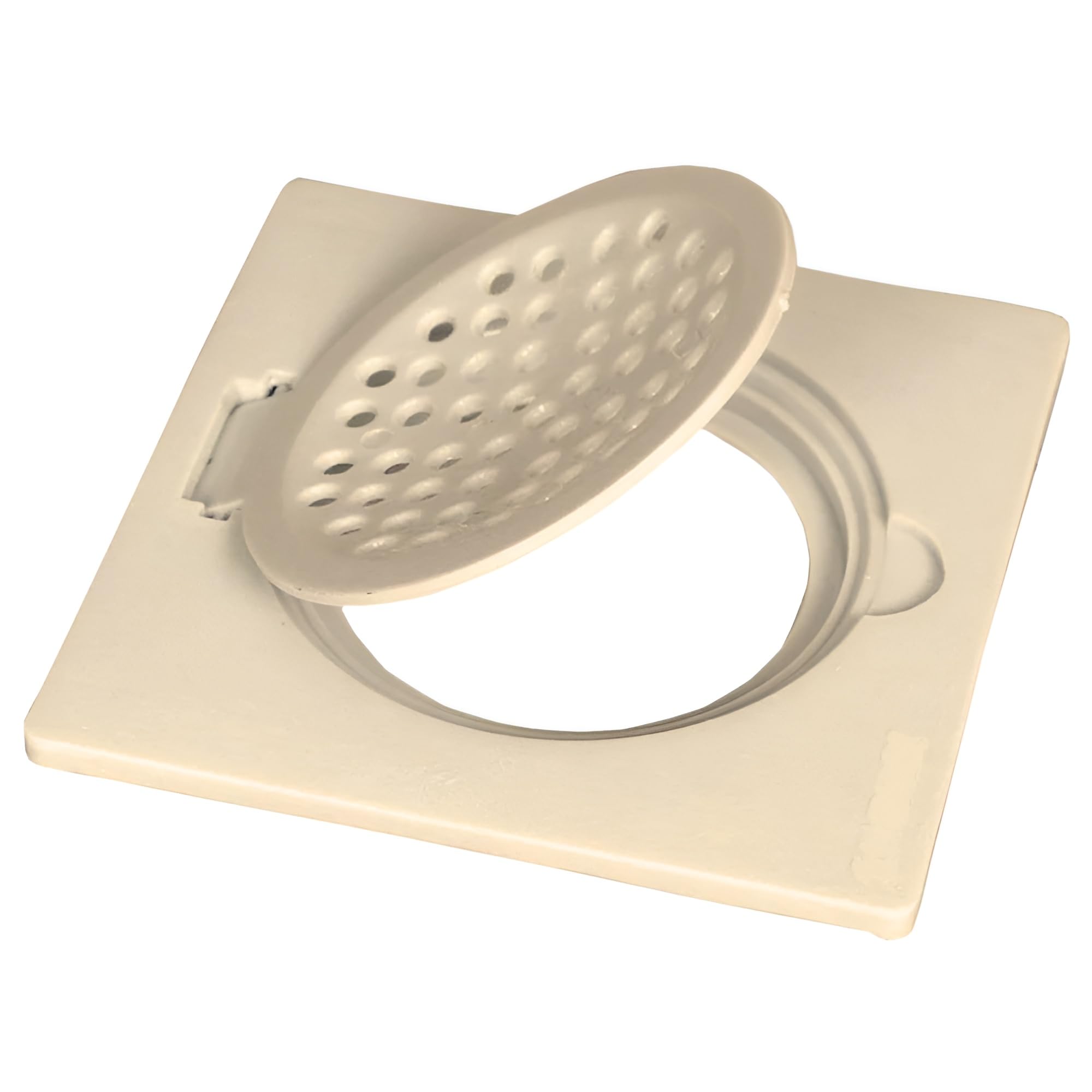 Premium Square Plastic Shower Floor Drain Cover with Removable Lid - 6x6 Inch Ivory Strainer for Bathroom, Kitchen & Utility Sinks - Anti-Clog Design for Hair & Debris - Ideal for Showers, Laundry Rooms & Outdoor Drains