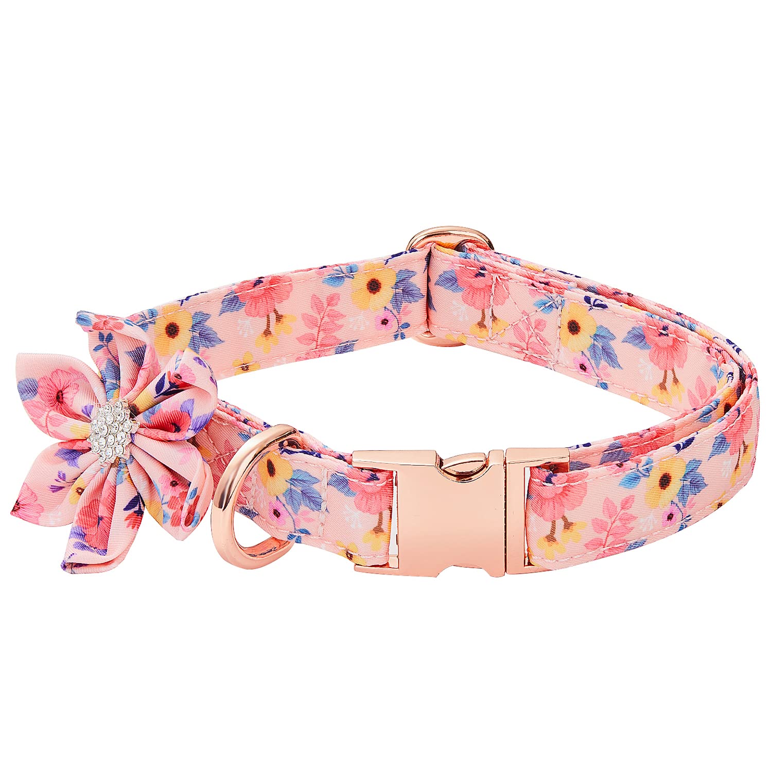 **Soft & Comfy Dog Collar with Daisy Tie - 3 Cute Flower Print Patterns, Padded Design & Strong Metal Buckle for Small to Medium Dogs (Pink, M) - Perfect for Walks, Training & Fashionable Pet Accessories**