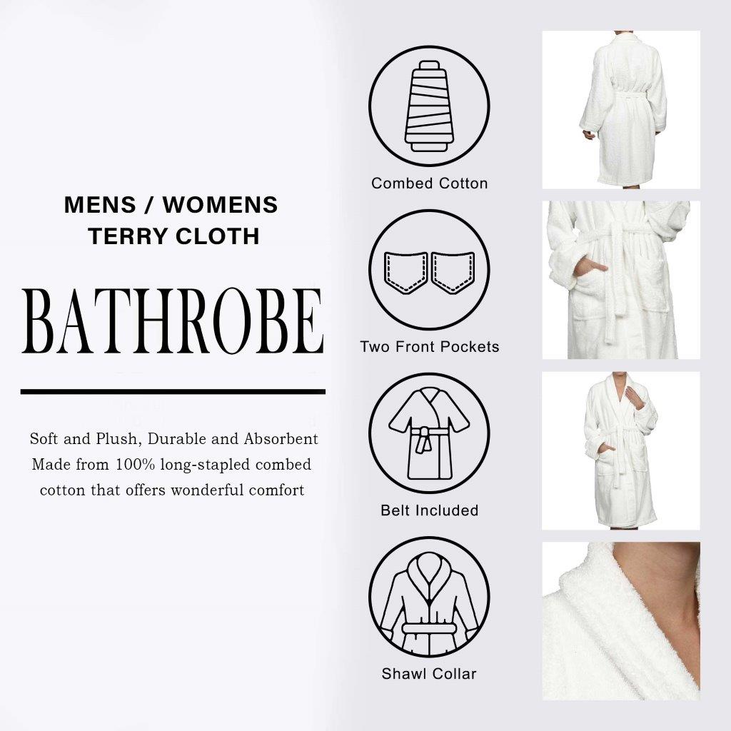 Premium Cotton Ultra Soft Terry Adult Unisex Lightweight Luxury Bathrobe - Spa, Hotel & Home Relaxation Wear for Men and Women