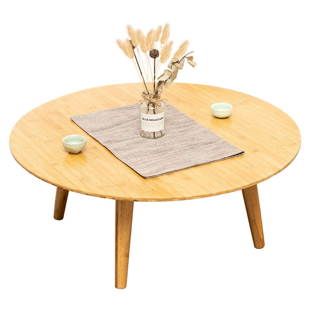 Round Bamboo Coffee Table - Thick & Stable 4-Leg End Table for Living Room, Bedroom | Natural Wood Side Table for Sofa, Tea Time | 31.5