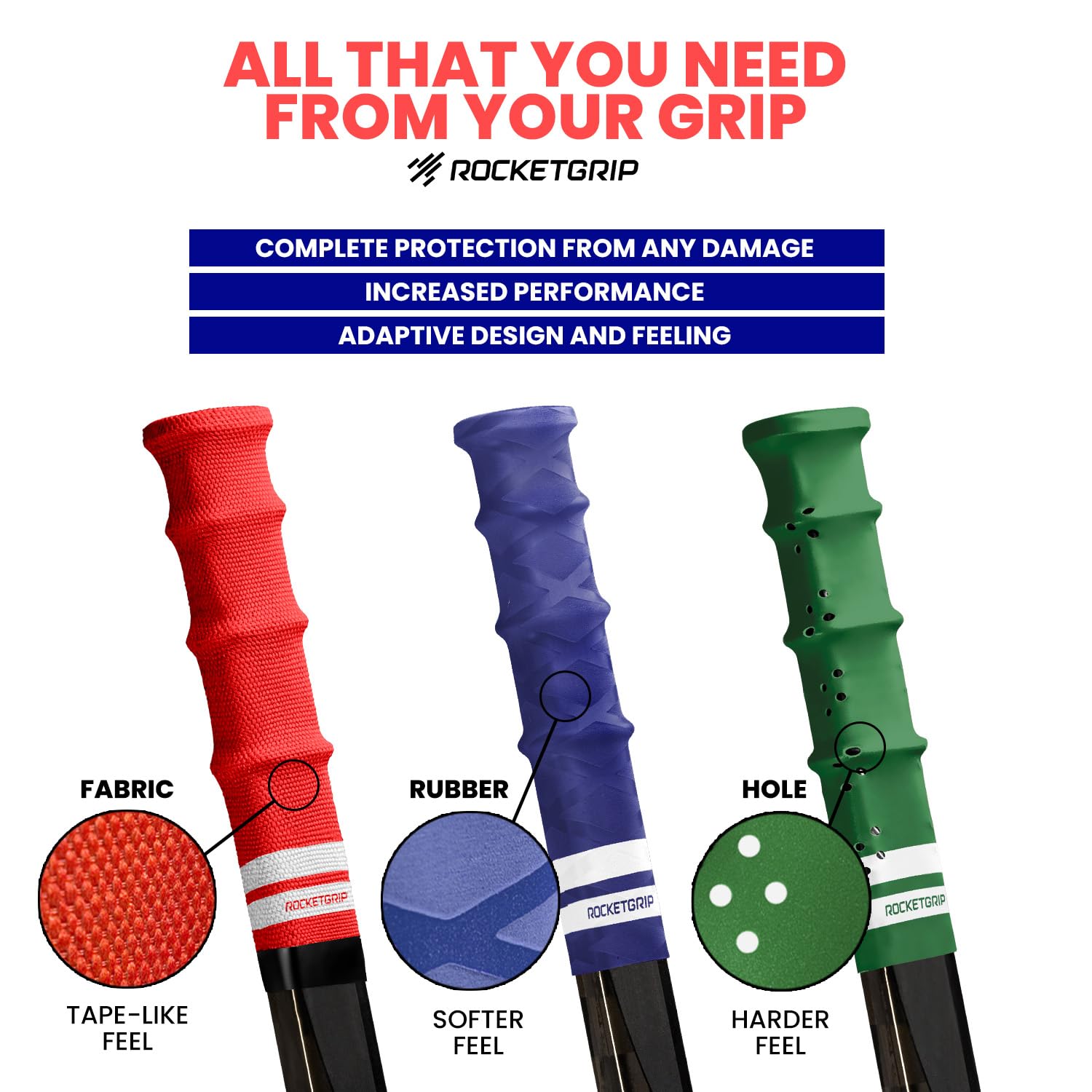 ROCKETGRIP Personalized Hockey Stick Grip Tape 2-Pack - Durable Premium Replacement Grip for Ice Hockey - Easy Installation for Adults & Kids - Perfect for Practice & Game Day Performance