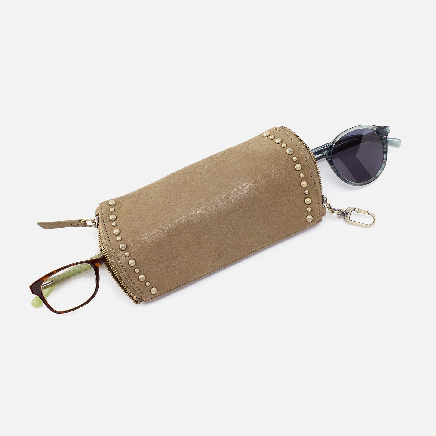 Premium Metallic Leather Double Eyeglass Case - Burnished Sage | Stylish Protective Eyewear Holder for Travel, Work & Everyday Use