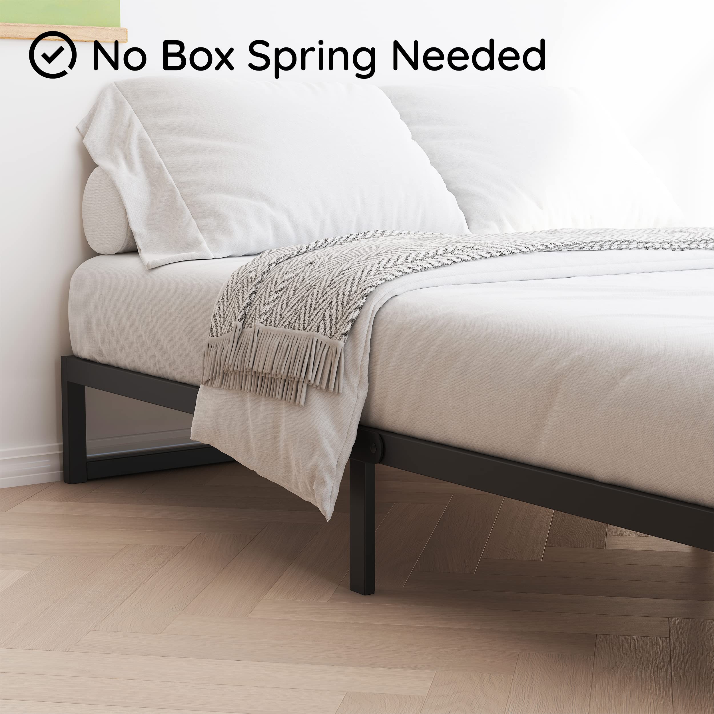 10 Inch Full Metal Bed Frame with Steel Slat Support - Heavy Duty Platform Mattress Foundation, No Box Spring Needed, Easy Assembly, Black - Perfect for Guest Rooms, Dorms, and Small Apartments