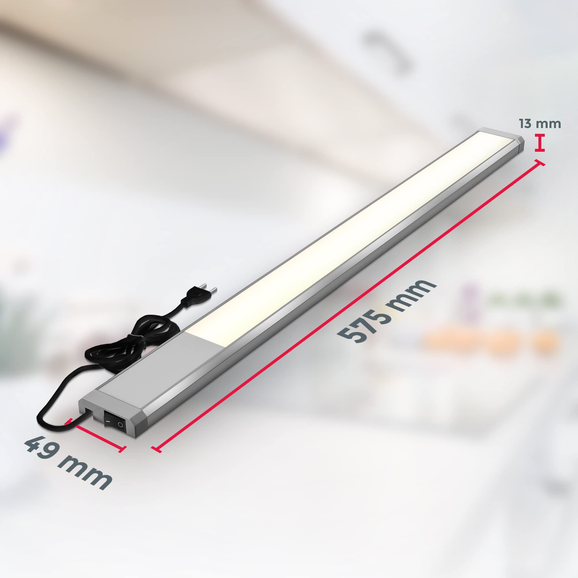 B.K.Licht - 10W Eco-Friendly LED Strip Light, Warm White 3000K, 1100lm, Under Cabinet Lighting for Kitchen, Adhesive LED Light Bar, Closet Lighting, Dimmable LED Tape - Perfect for Kitchen Countertops, Wardrobes & Shelves (White-Silver)