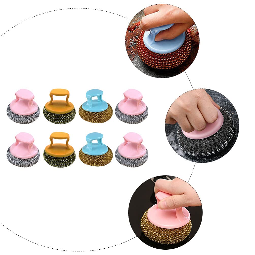 Hemoton 8-Piece Cleaning Brush Set - Stainless Steel Scrubber Balls, Dish Brush & Kitchen Scrubber for Pots, Pans & Utensils - Perfect for Deep Cleaning, Dishwashing & Tough Stains Removal