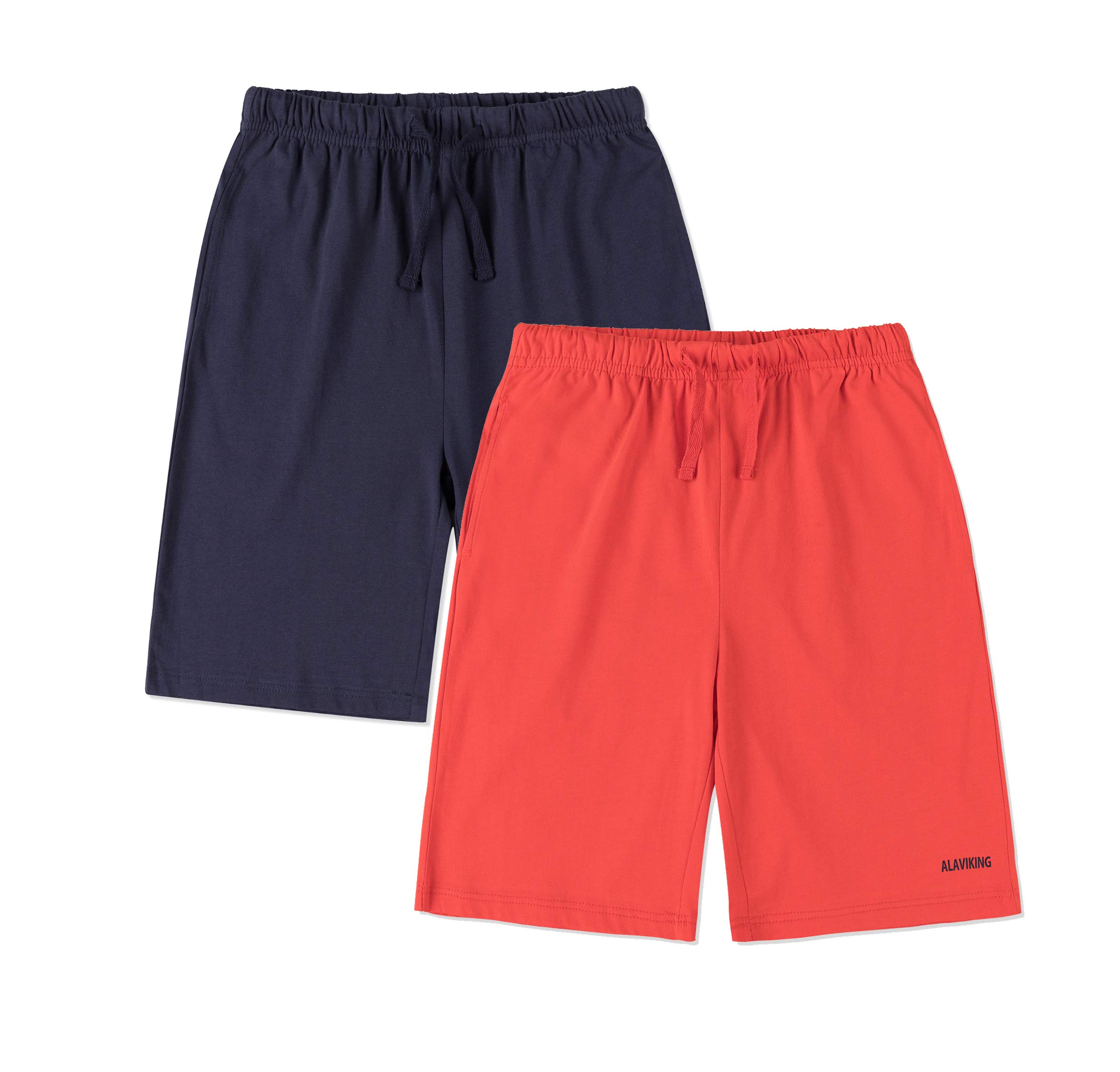 ALAVIKING Boys & Girls Cotton Shorts - 1 or 2 Pack Elastic Waist Sweat Shorts for Kids 3-12 Years | 100% Breathable Cotton | Playtime, Sports & Summer Outfits