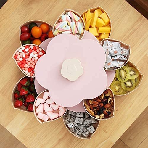 10-Compartment Rotating Petal Snack Tray - Candy Nut Serving Container, Fruit Plate & Food Storage Box - Plastic Display Tray for Parties, Baby Showers & Home Decor (Blue)