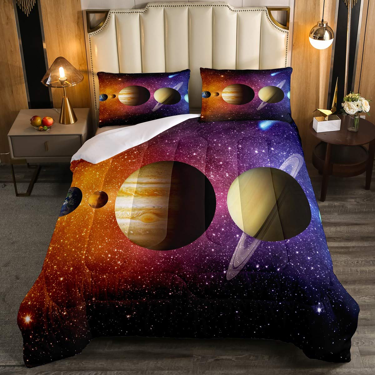 Galaxy Comforter Set - Space Themed Down Alternative Comforter with Universe Planets Design, Full Size Kids Bedding Set Includes 1 Quilted Duvet & 2 Pillowcases - Soft Solar System Themed Bedroom Decor for Boys' Room, Dorm or Nursery - Perfect for Stargazing & Space Enthusiasts