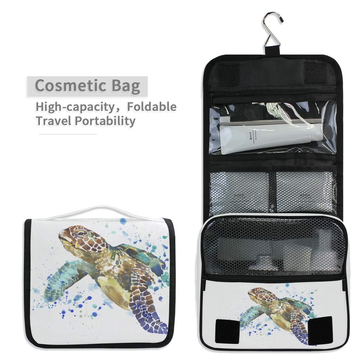 MOYYO Waterproof Hanging Toiletry Bag with Cute Sea Turtle Design - Travel Cosmetic Organizer for Women & Girls | Perfect for Beach Trips, Camping, and Gym Showers