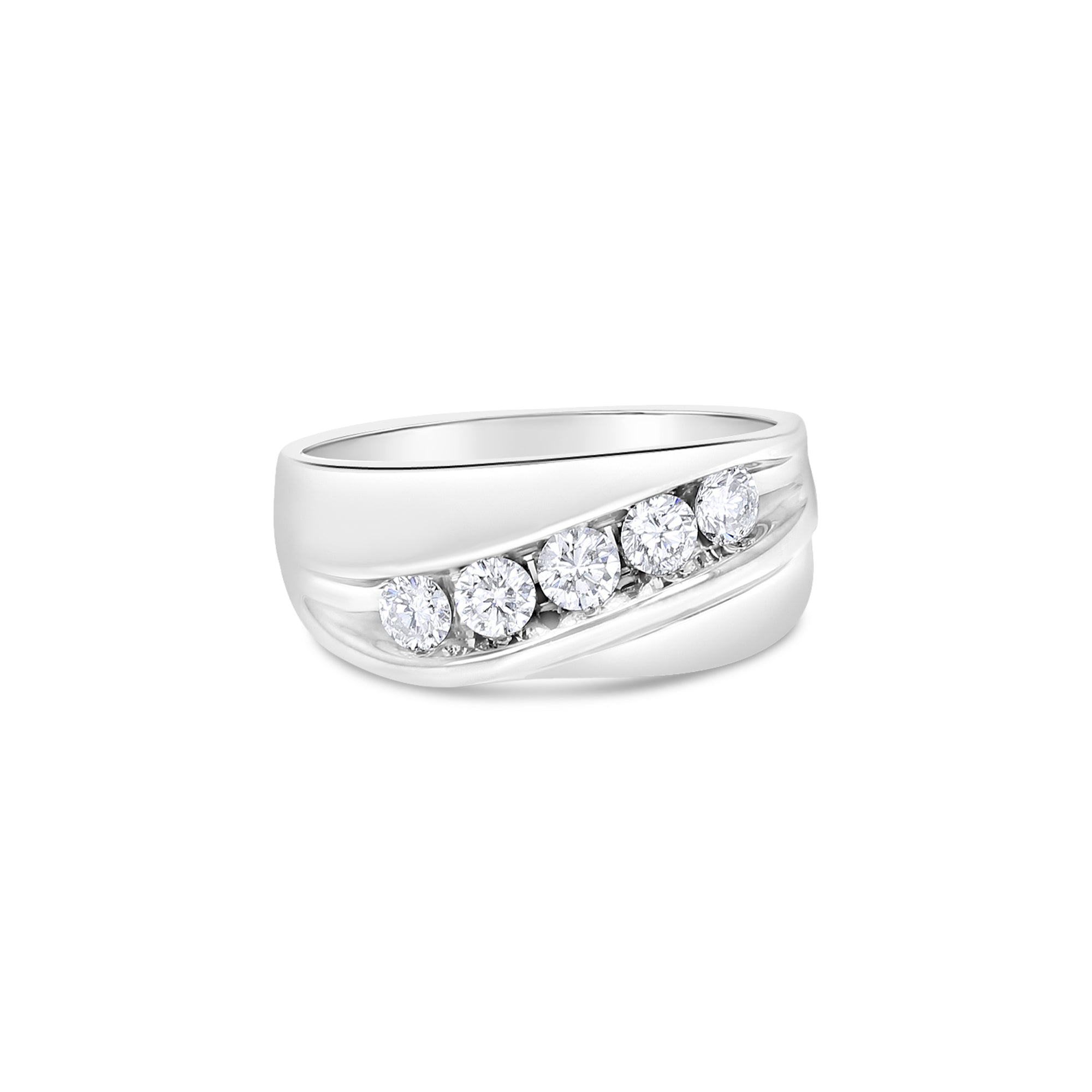 1.50cttw Diagonal Five Stone Diamond Wedding Band in 14k White Gold - Elegant Bridal Ring for Engagement & Anniversary Gifts