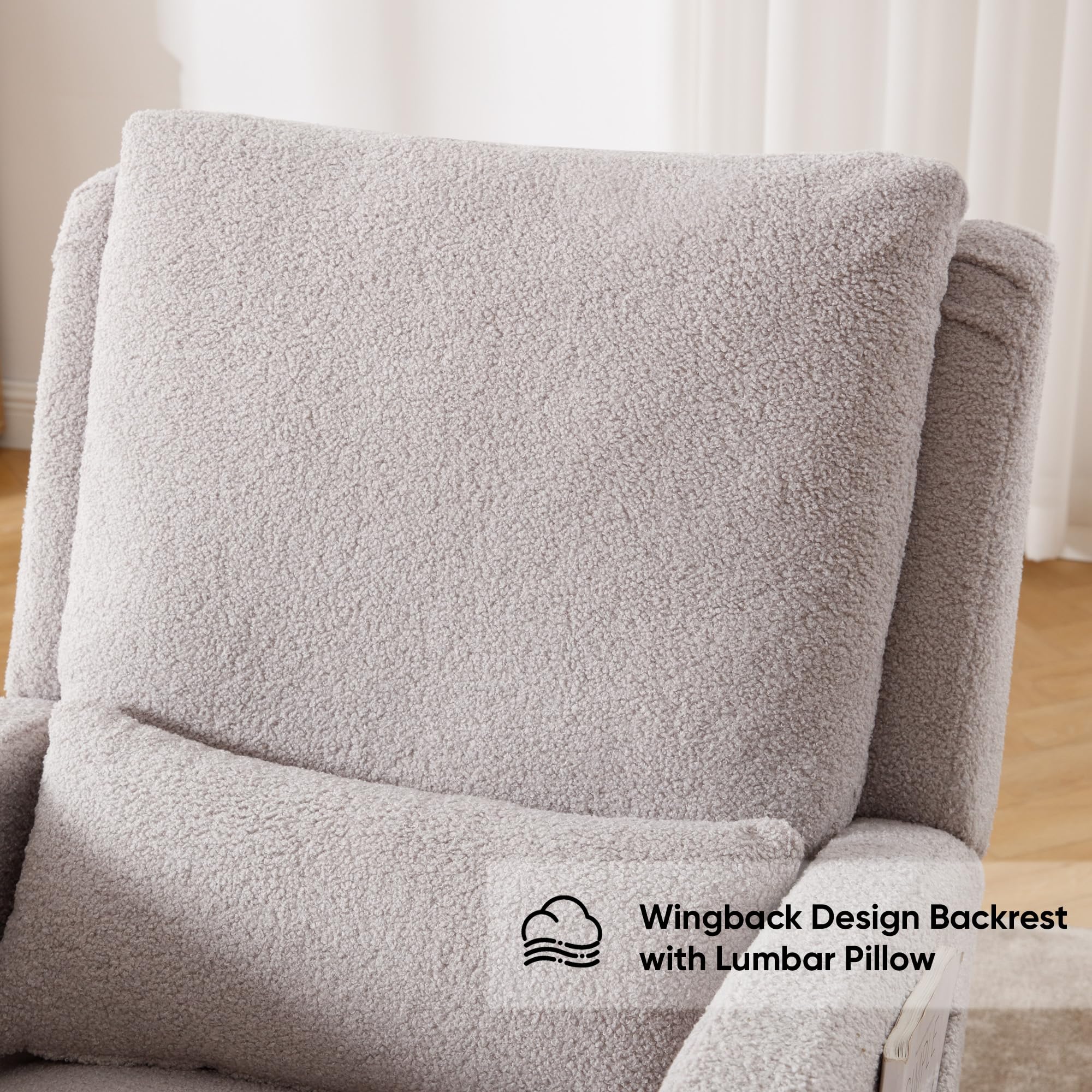 Sherpa Nursing Rocking Chair - Modern Upholstered Nursery Glider Rocker with Pillow for Mom, Baby Nursery, Living Room & Bedroom - Soft Teddy Light Grey - Perfect for Breastfeeding, Relaxing & Nursery Decor