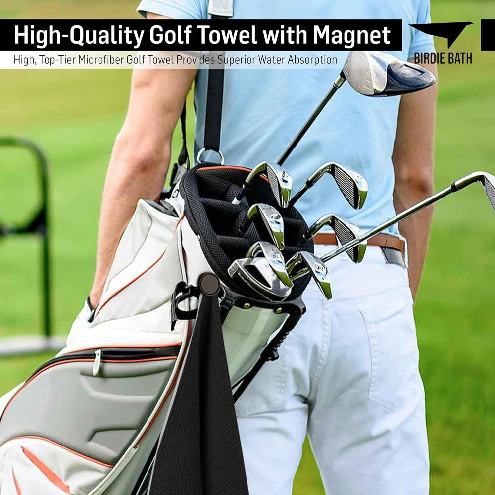 Premium Black Magnetic Golf Towel - Ultra Absorbent Microfiber Birdie Bath Towel for Golfers | Perfect for Club Cleaning, Sweat Absorption & Course Maintenance