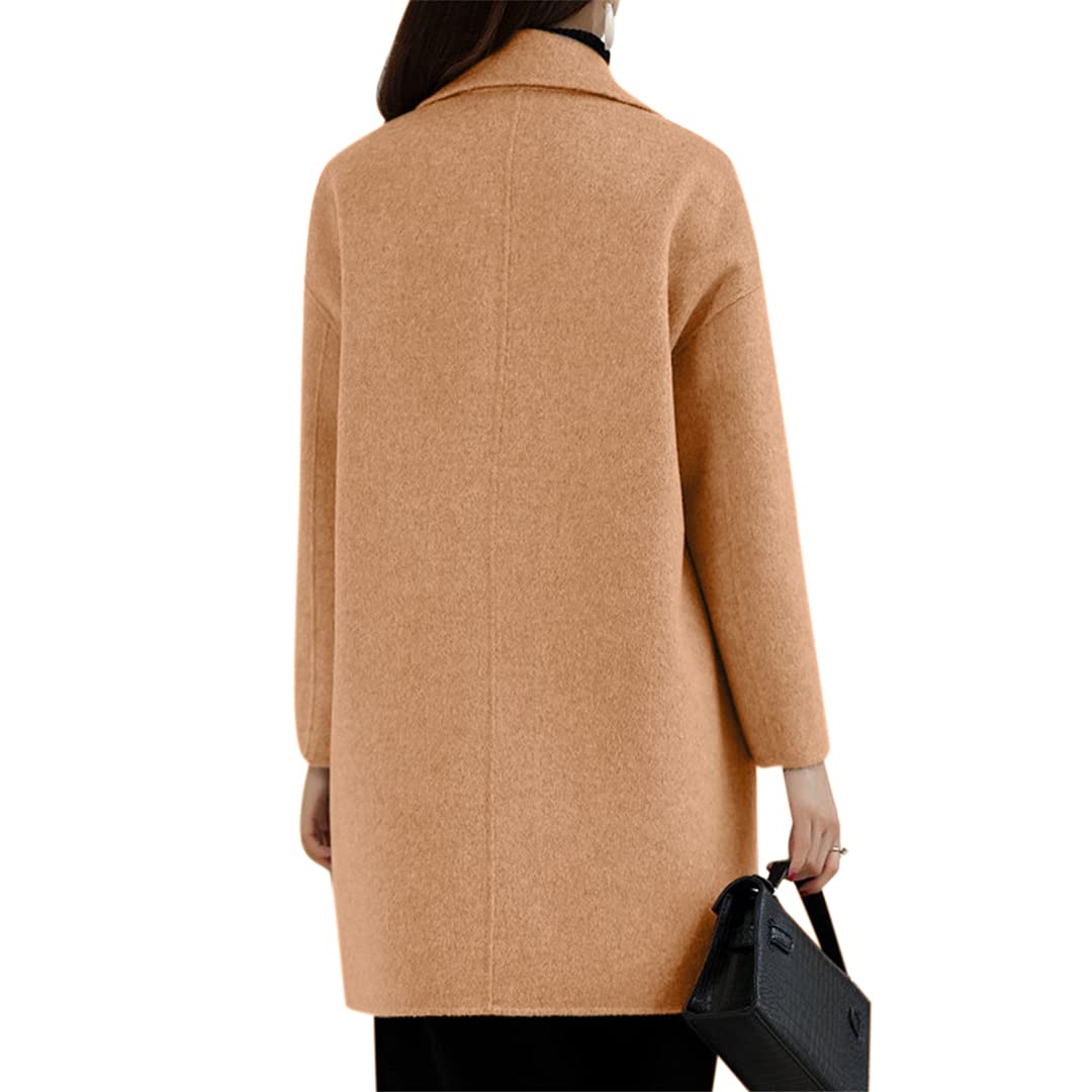 Women's Double Breasted Mid-Length Coat - Solid Black Korean Style Winter Trench Coat with Full Sleeves | Perfect for Office Wear, Business Casual, and Fall/Winter Fashion Outfits