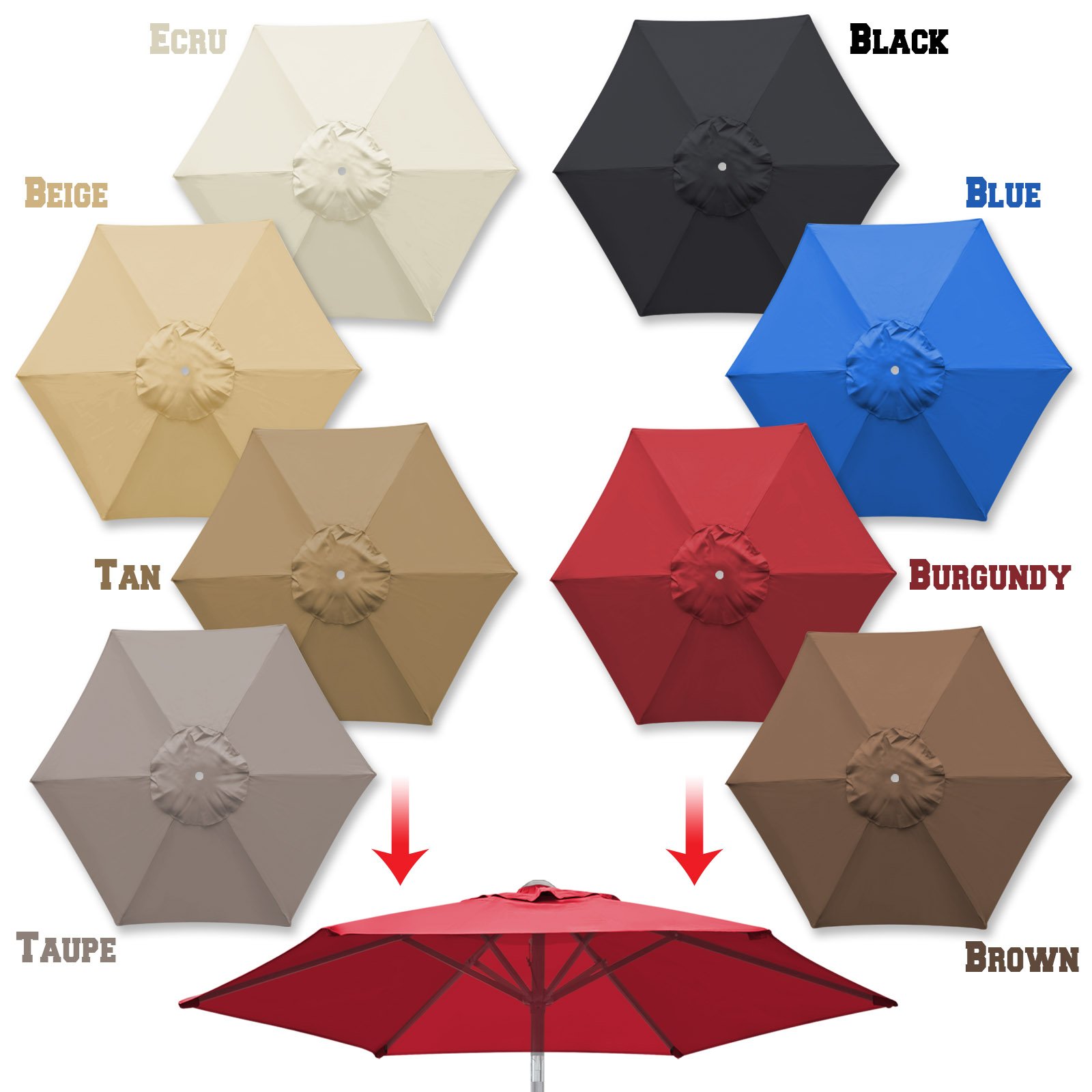 BenefitUSA 6.5ft Umbrella Canopy Cover - 6 Ribs Replacement for Patio & Outdoor Use