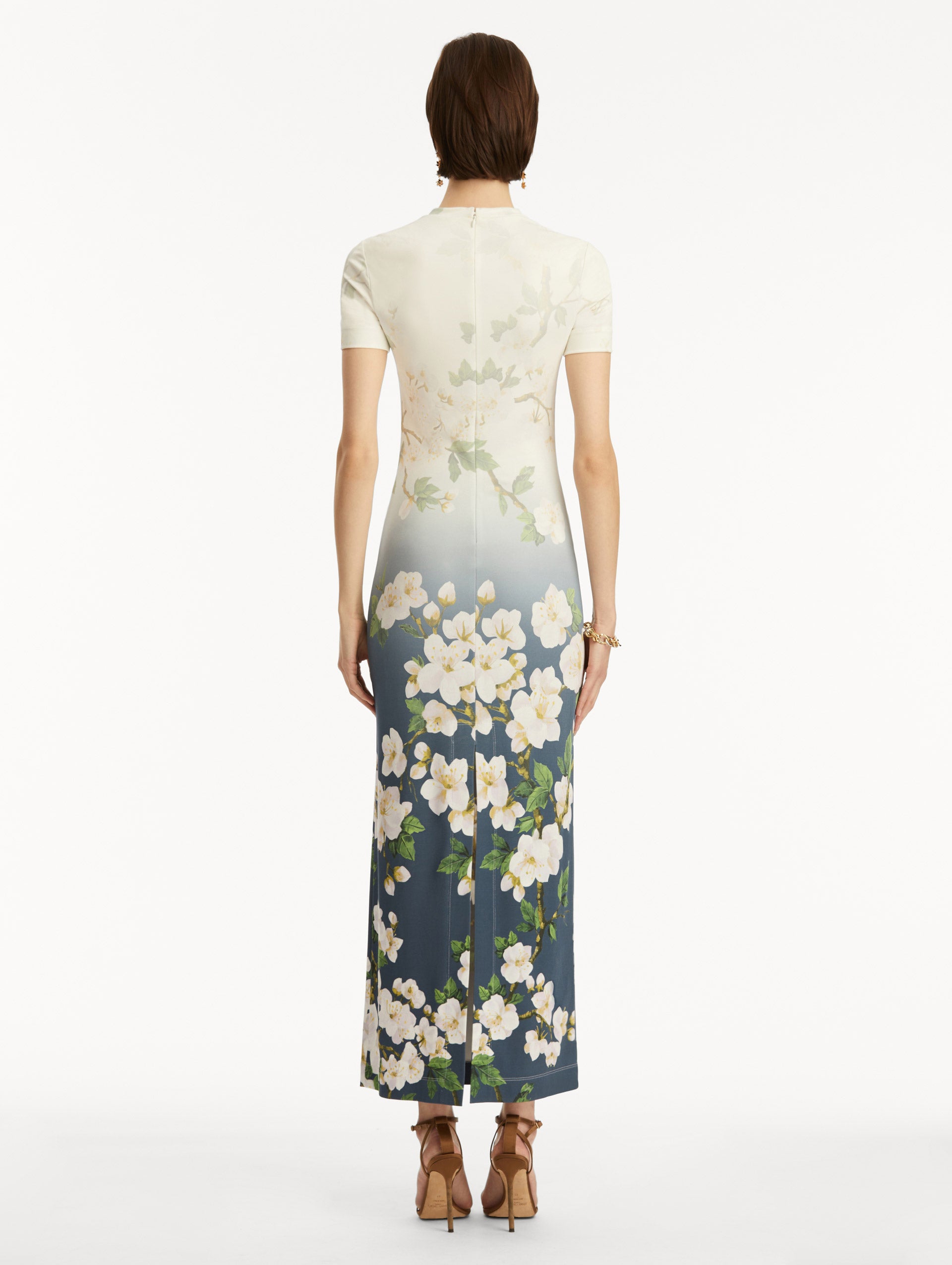 Ombré Cherry Blossom Jersey Dress for Women - Flowy Summer Maxi Dress with Gradient Pink Floral Print | Perfect for Beach Vacations, Date Nights & Spring Weddings