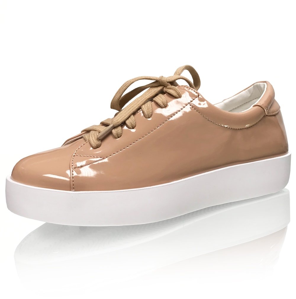 Women's Patent Leather Nude Fashion Sneakers - The FLOATER - Comfortable Casual Shoes for Work, Walking & Everyday Wear