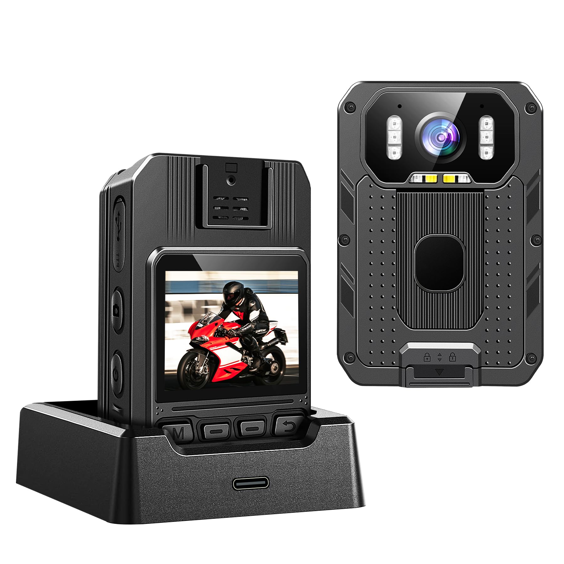 SYDYAM 4K 64GB Body Camera with Audio Recording - Waterproof IP68 Police Body Cam, 13-15 Hours Battery Life with 2x 2350mAh Batteries, H.265 Video Codec - Ideal for Law Enforcement, Security Patrol, Hiking & Outdoor Adventures