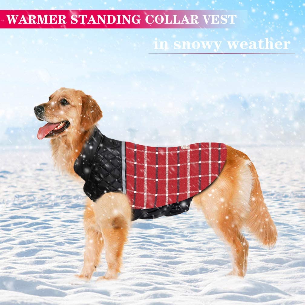 Waterproof Reversible Plaid Dog Jacket for Winter - Warm & Cozy Dog Vest for Small, Medium & Large Dogs (Red, Size M) - Perfect for Cold Weather Walks, Outdoor Adventures & Pet Fashion