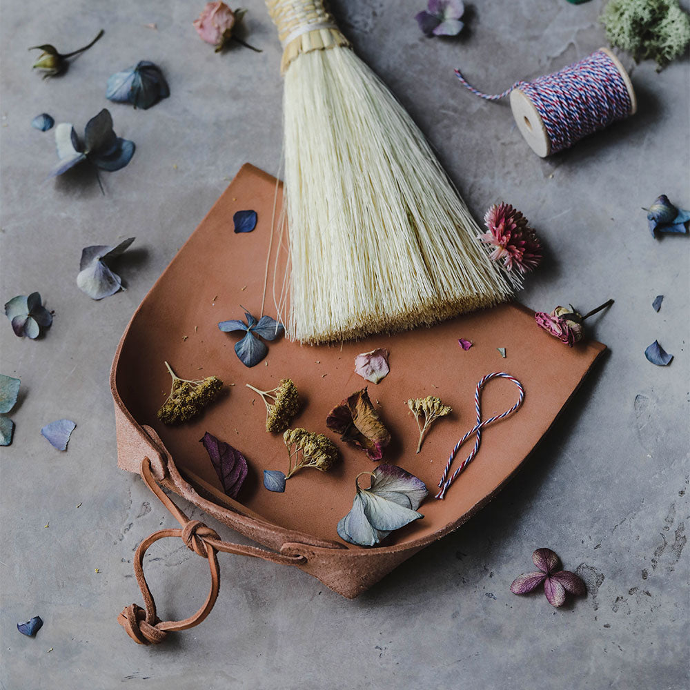 Premium Brown Leather Dustpan - Eco-Friendly Handmade Broom Companion for Home Cleaning & Pet Hair Removal