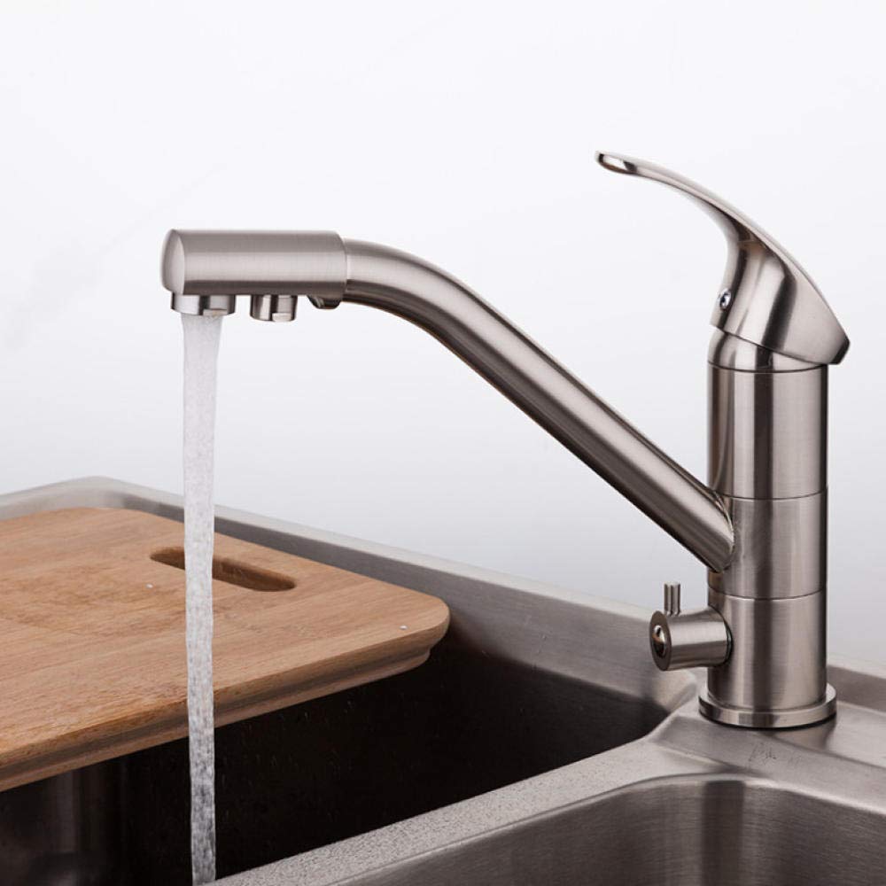 Premium Brass Kitchen Faucet with Nickel Brushed Finish - 360° Swivel Spout & Built-In Water Filtration System | Modern Sink Mixer Tap for Home, Restaurant & Commercial Use
