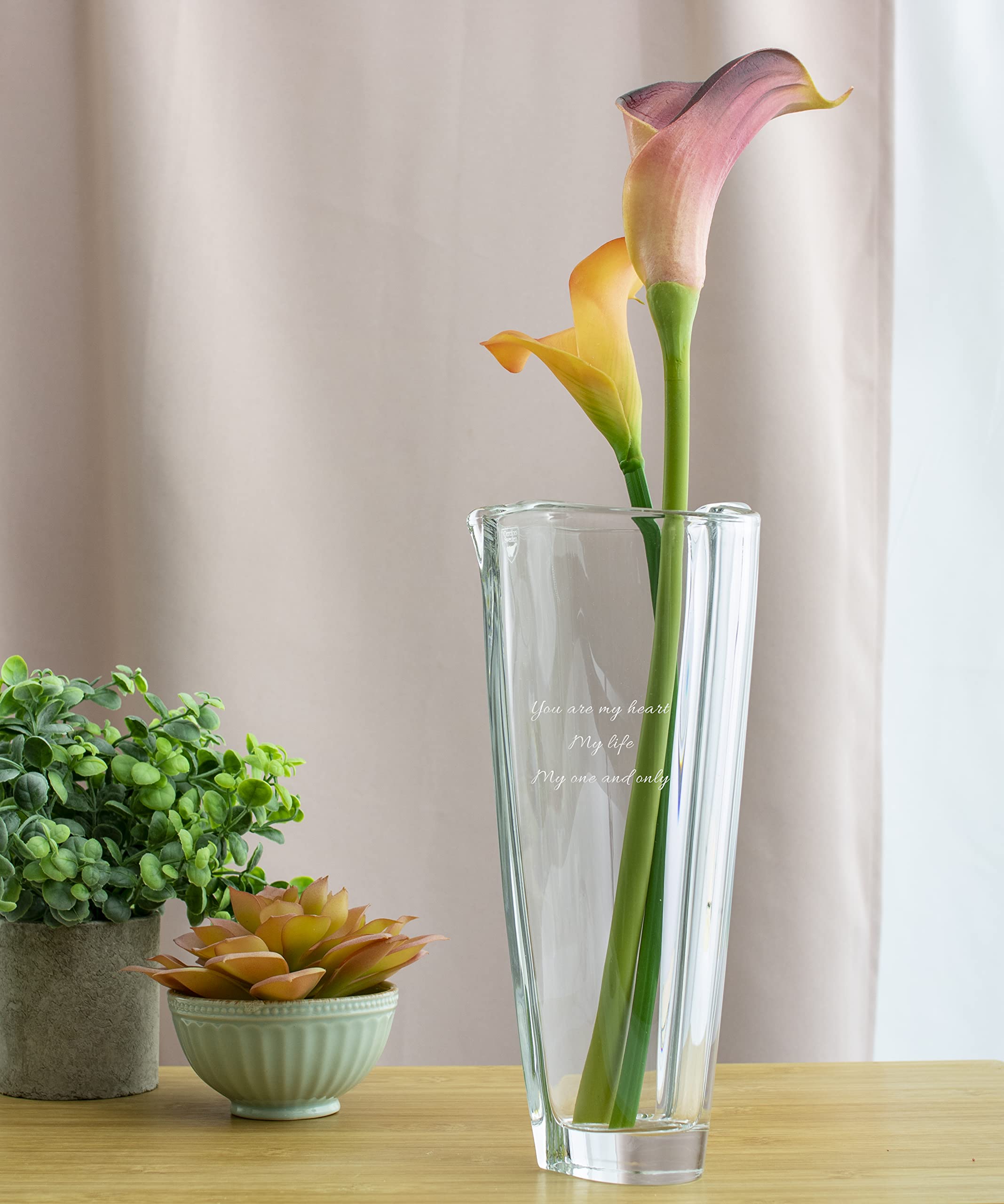 Orrefors Personalized 10-Inch Heart Vase - Custom Engraved Romantic Crystal Flower Vase for Anniversary, Wedding & Valentine's Day - Elegant Home Decor & Unique Gift for Her, Wife, Girlfriend - Perfect for Dining Table, Bedroom & Romantic Surprises
