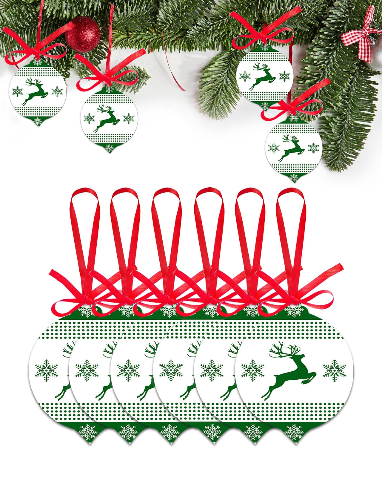 6-Piece Green Christmas Ornament Set - Elk Snowflake Polka Dot Ceramic Hanging Decorations for Tree (Two-Side Printed) | Holiday Home Decor, Perfect Gift for Women, Men, Mom | Christmas Party, Home Decoration, Gift Exchange