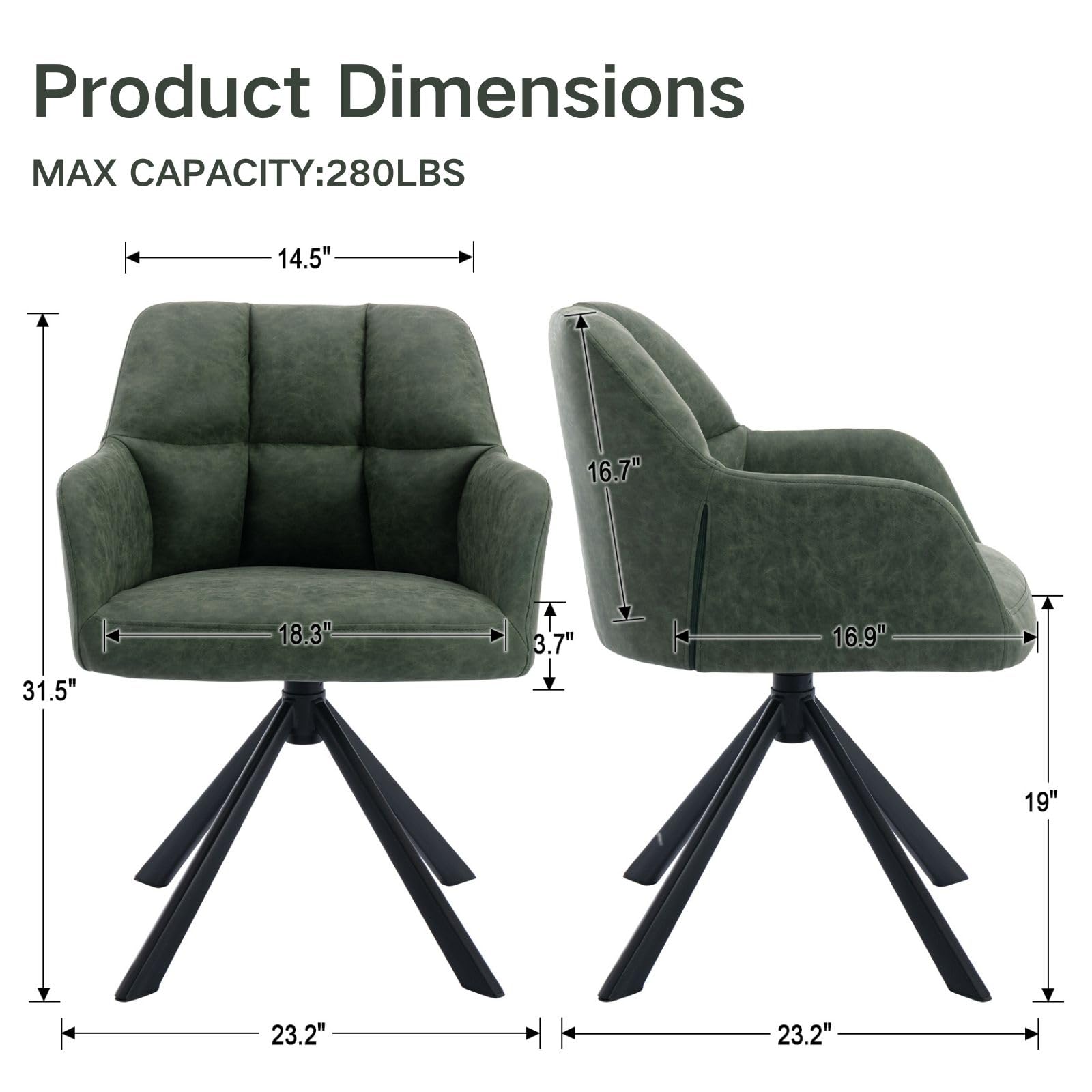 Ergonomic Home Office Chair with Arms - PU Leather Upholstered Swivel Desk Chair Without Wheels - Comfortable Computer Chair for Small Spaces, Bedroom & Workspace - Green Accent Chair (Perfect for Remote Work, Gaming & Study Sessions)