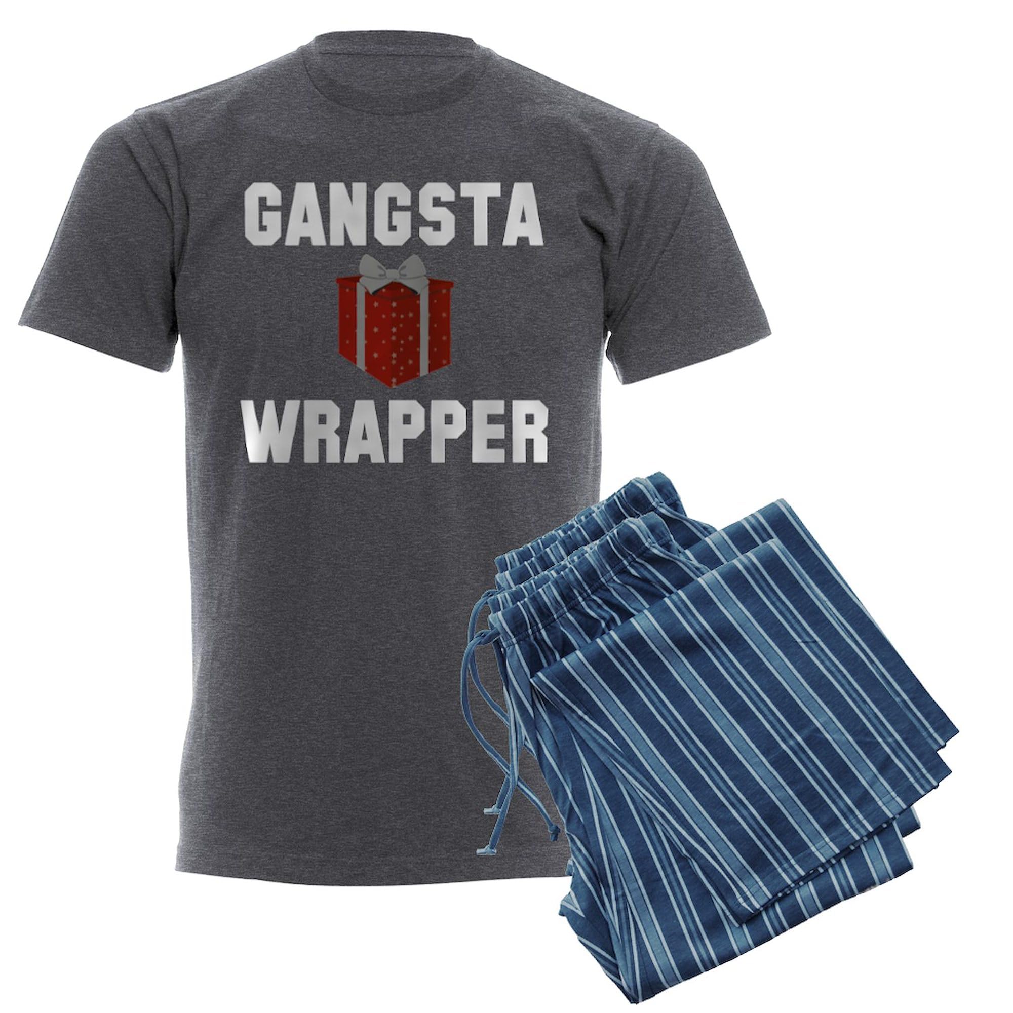 Gangsta Wrapper Men's Dark Pajama Set - Charcoal Novelty Sleepwear for Men | Comfortable Lounge Pajamas for Relaxing at Home, Sleepovers & Gifts