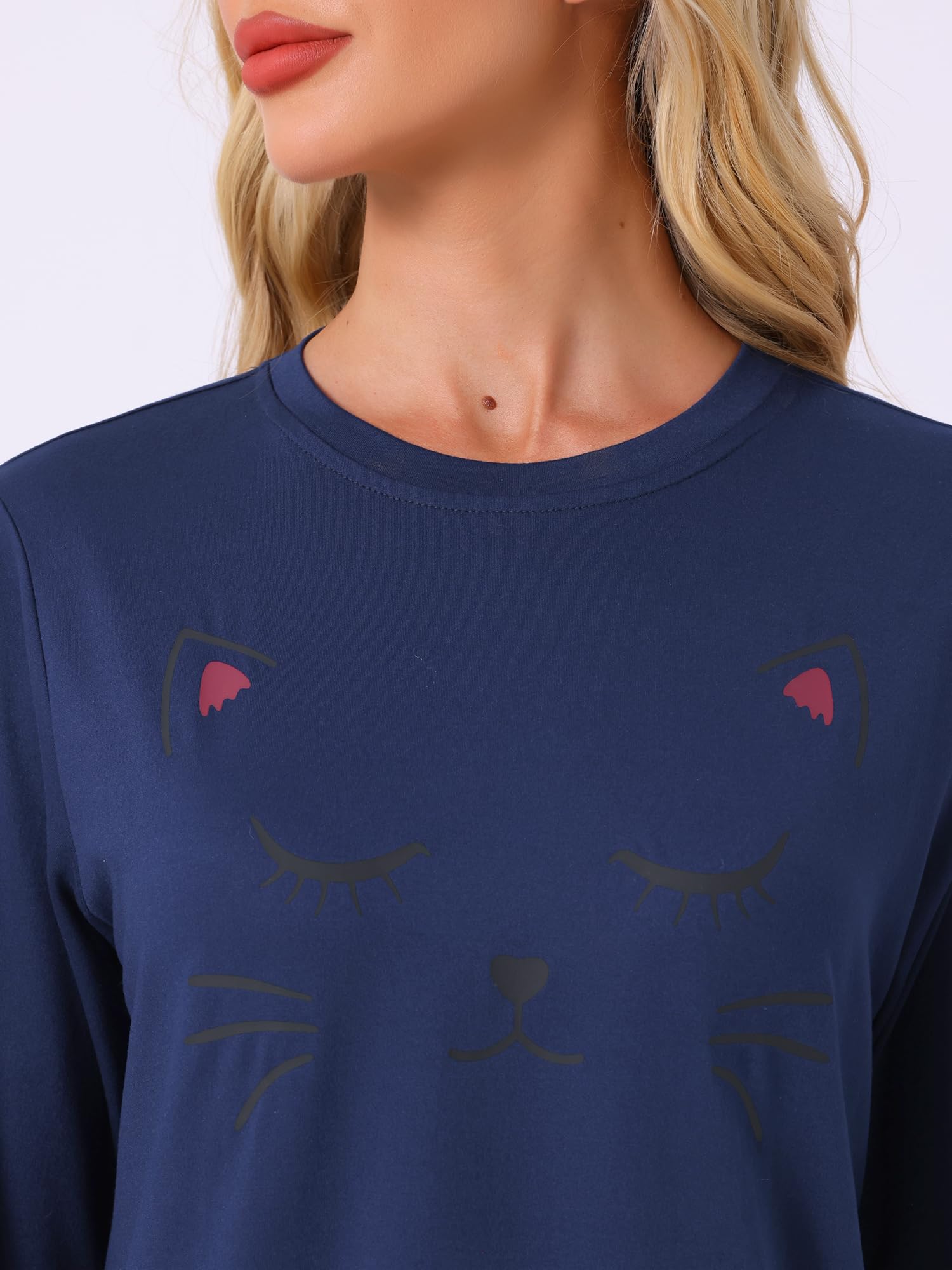 Cheibear Women's Cat Pajama Set - Long Sleeve Cute Sleepwear with Pockets, Christmas Pajamas for Women, Cozy Lounge Wear for Winter Nights & Holiday Gifts