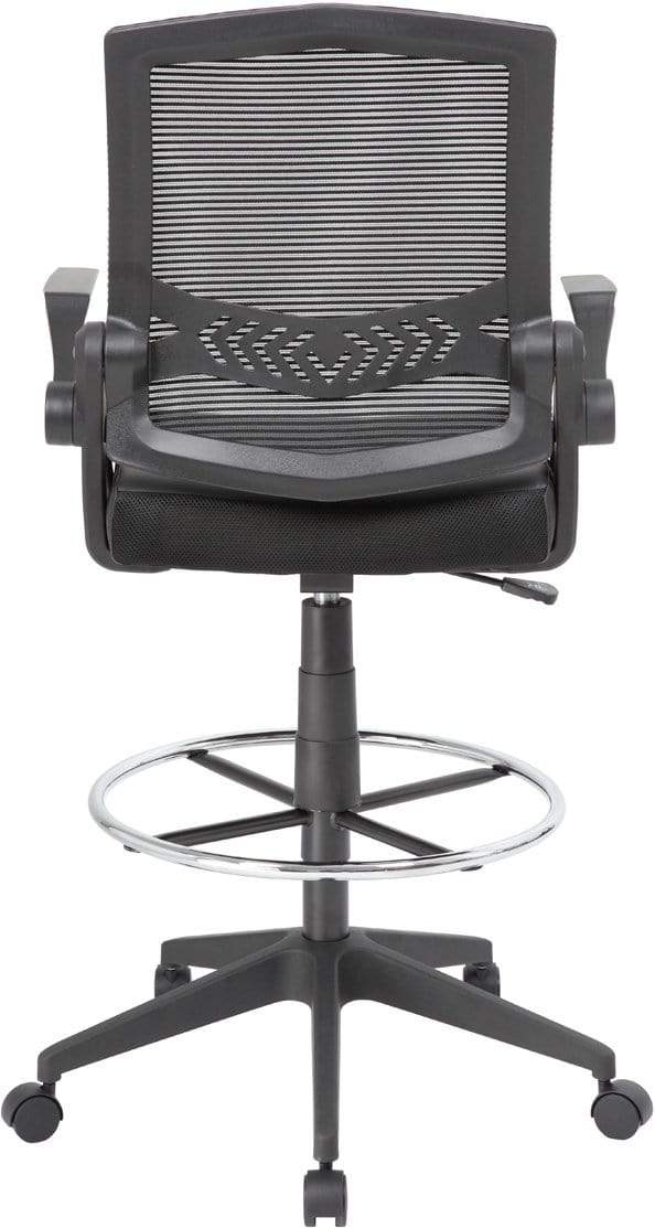 Boss Mesh Drafting Stool with Flip Arms - Adjustable Height Office Chair for Architects, Artists & Designers - Ergonomic Swivel Stool for Home Office, Studio & Workspace [B16223 BK]