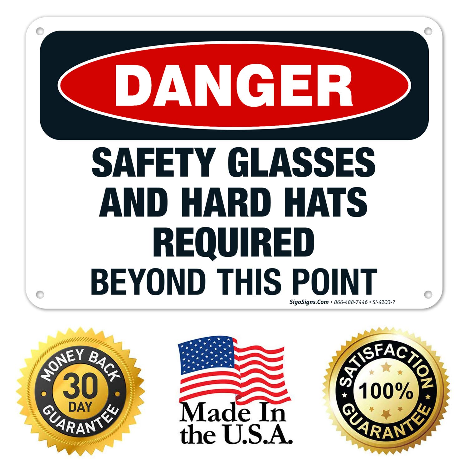Danger Safety Glasses and Hard Hats Required Beyond This Point Sign - OSHA Compliant 10x7 Inch Aluminum Safety Sign, Rust-Free .040 Gauge, Fade Resistant for Indoor/Outdoor Use - Made in USA | Perfect for Construction Sites, Factories & Hazardous Work Areas