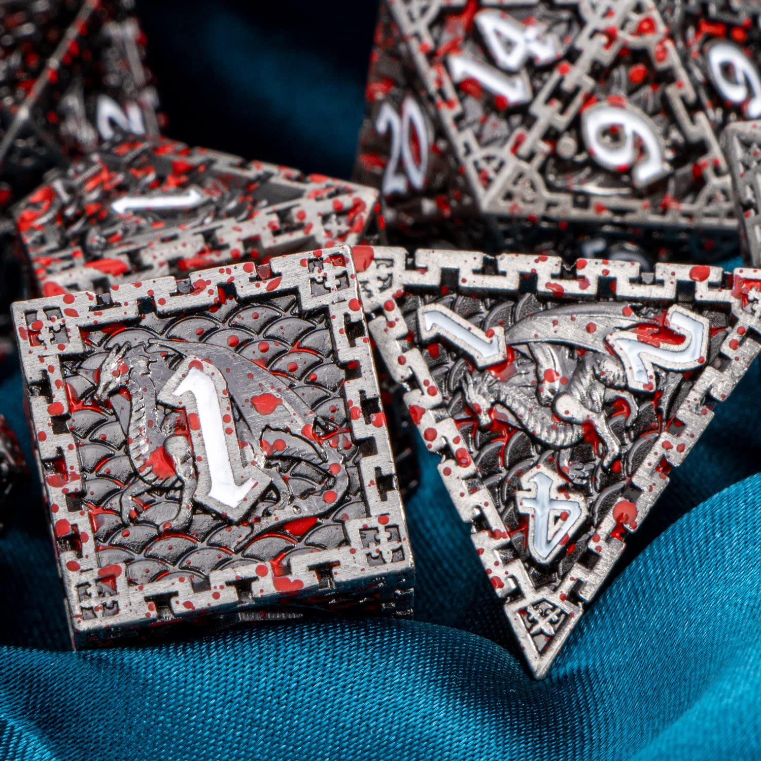 Premium Handmade Metal D&D Dice Set - Dragon Design Blood Red Polyhedral Dice (D20, D12, D10, D8, D6, D4) with Gift Box for Dungeons & Dragons RPG, Tabletop Gaming & Collectors