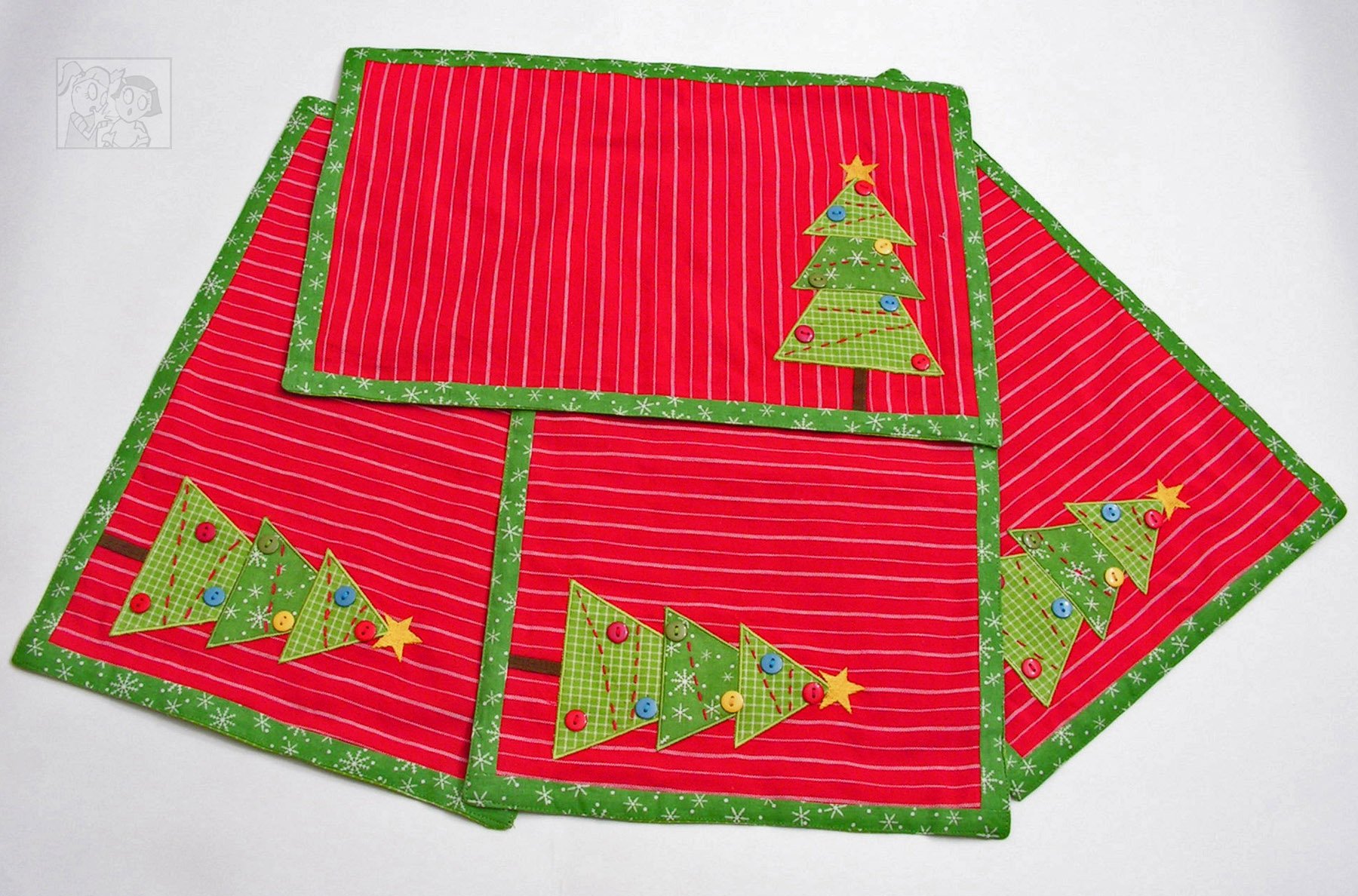 Handmade Christmas Placemats Set of 4 - Red Stripes & Applique Holiday Table Decor for Festive Dining | Perfect for Christmas Dinner, Holiday Parties & Seasonal Home Decor