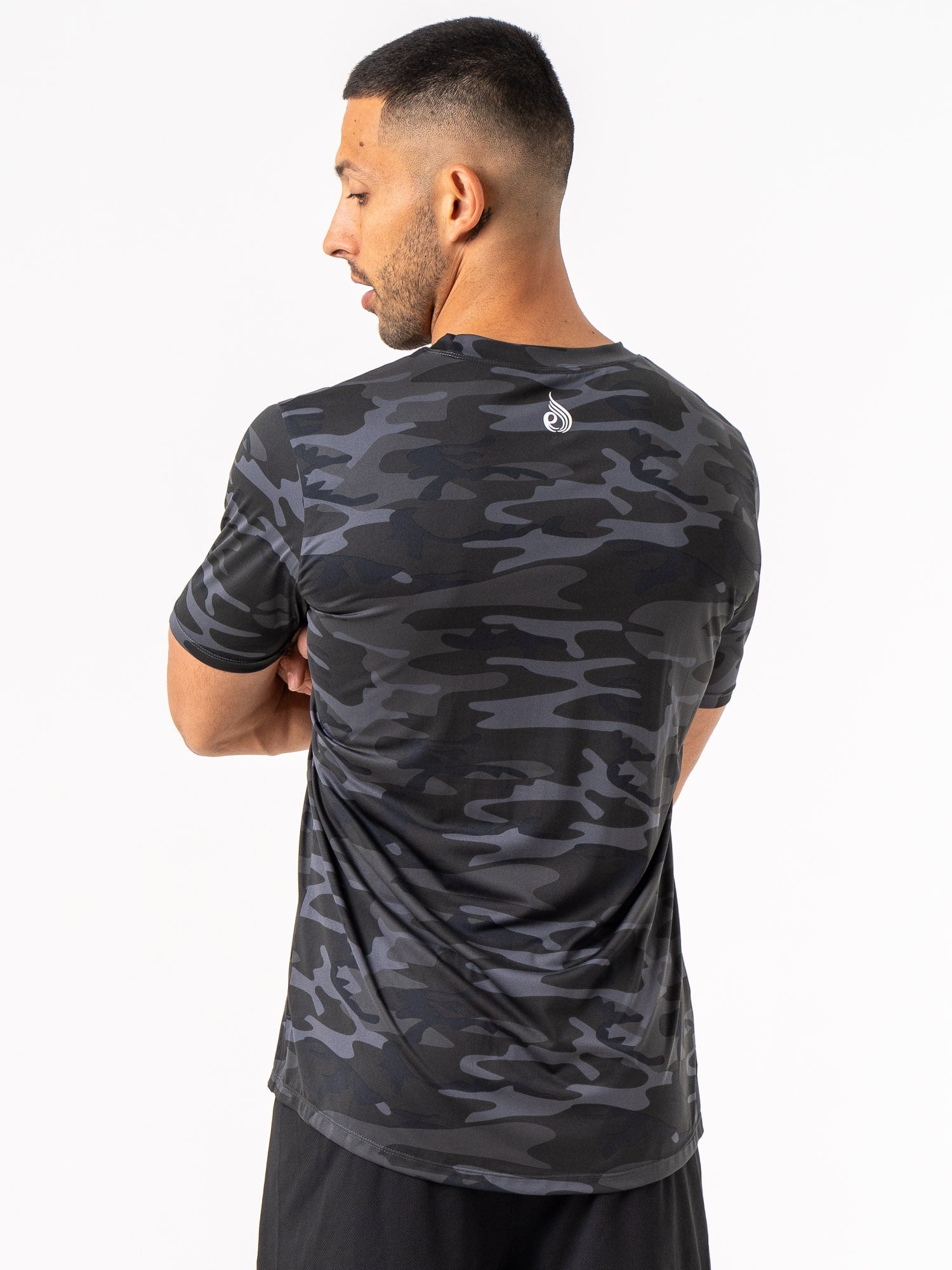 Energy T-Shirt - Black Camo Print Men's Performance Tee for Gym, Workout & Outdoor Activities