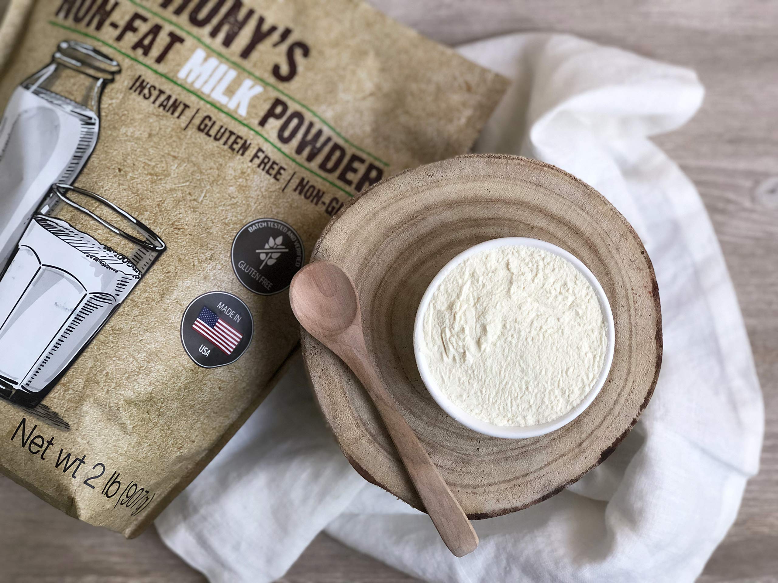 Anthony's Non Fat Milk Powder 2 lb - Instant, Gluten Free, Non GMO Dry Milk for Baking, Coffee & Smoothies - Perfect for Camping & Emergency Food Storage