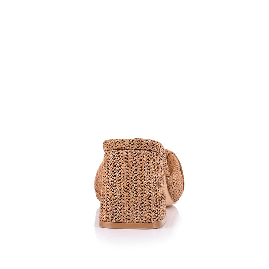 Stella Block Heel Mules - Comfortable Tan Raffia Slides for Women | Perfect for Summer, Beach, and Casual Outings
