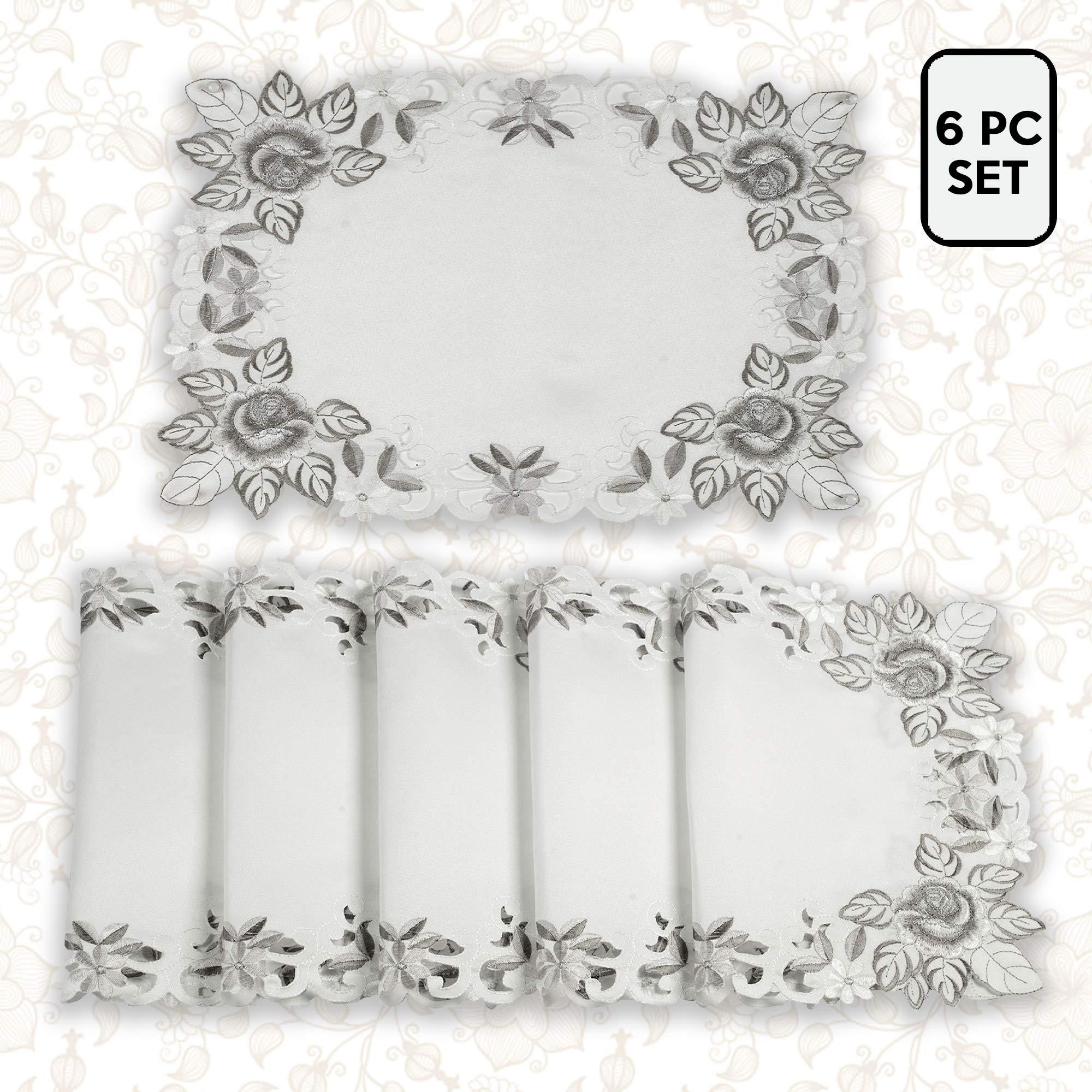 Handmade European Embroidered Placemats - Vintage Wedding Table Decor - Set of 6 for Dining Room & Home Decor - Perfect for Weddings, Anniversaries & Elegant Dinner Parties