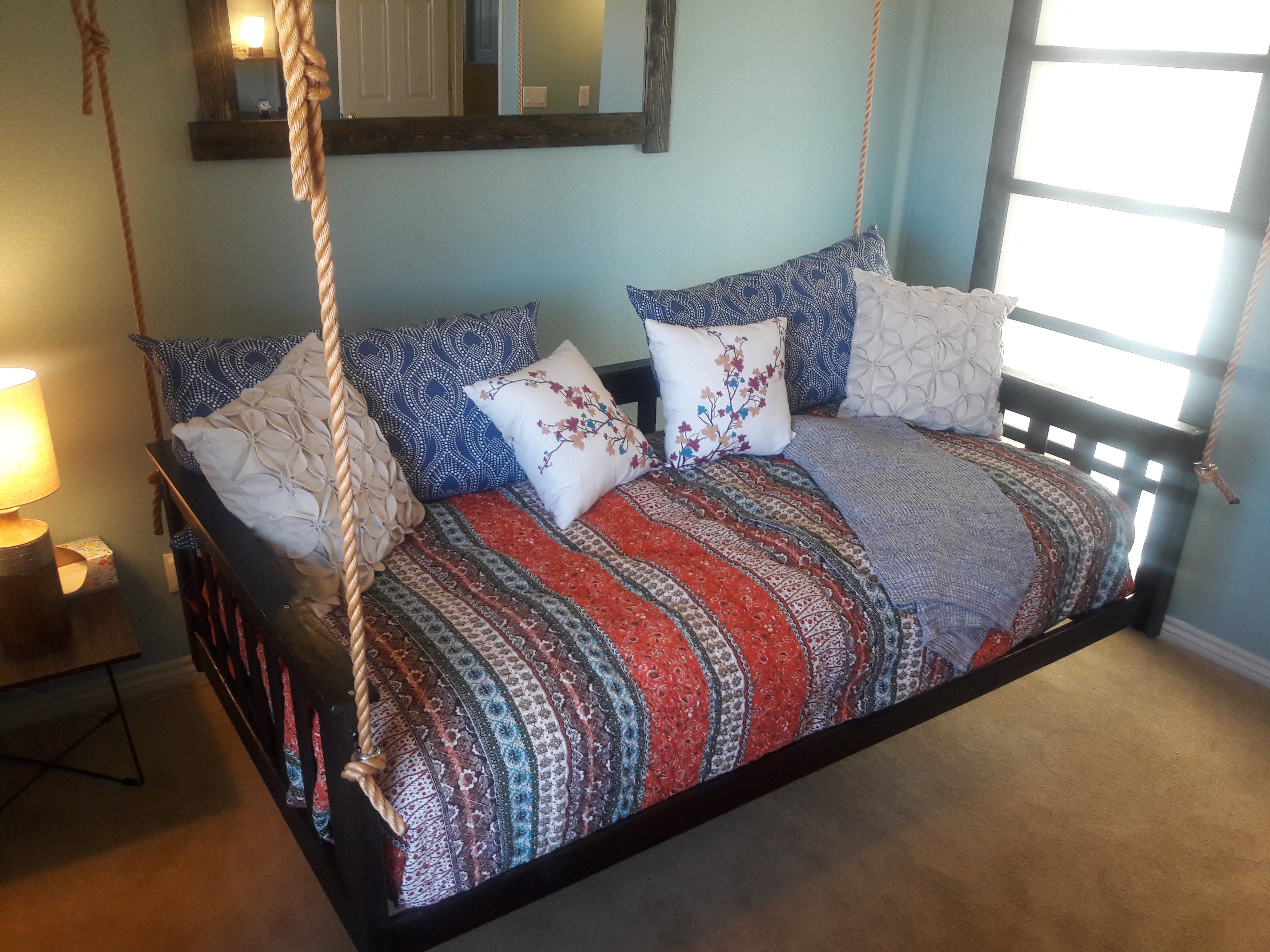VersaLoft Mission Style Hanging Daybed with Rope - Indoor/Outdoor Boho Chic Swing Bed for Porch, Patio, Garden & Backyard Relaxation