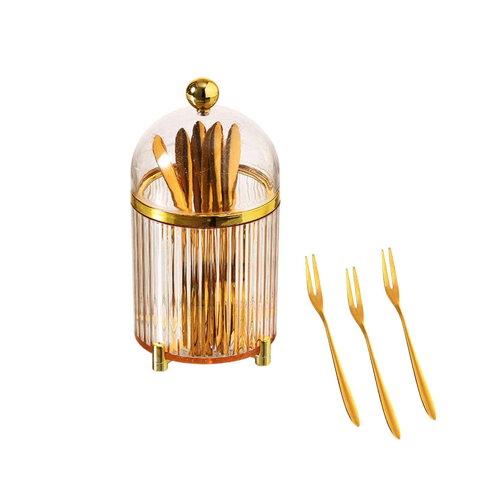 10-Pack Stainless Steel Mini Fruit Forks with Storage Bucket - 5 Inch Gold Appetizer Forks for Desserts, Salads, Parties & Picnics - Elegant & Durable Small Utensils for Entertaining & Home Use